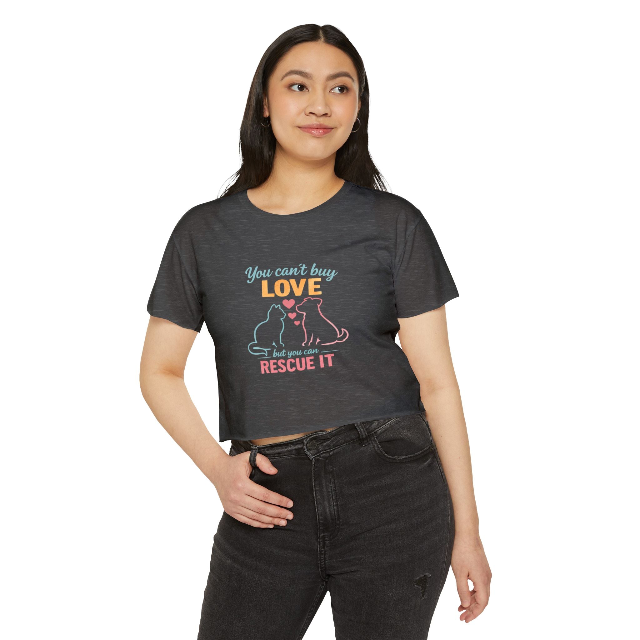 Rescue Love Crop Top — “You can't buy love but you can rescue it” Rescue Pet Festival Tee