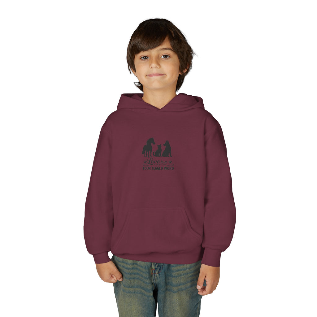 Kids Hoodie — "Love is a Four Legged Word" Animal Support