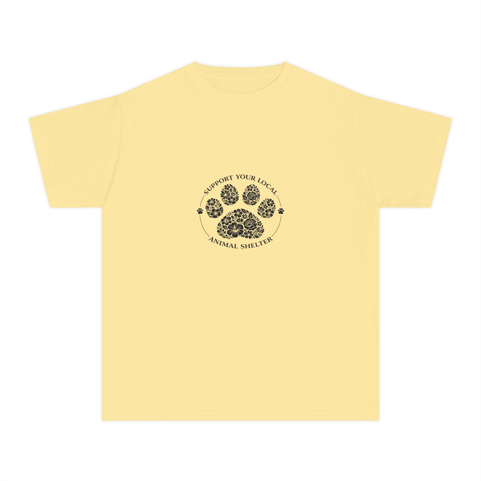 Youth Tee — 'Support Your Local Animal Shelter' Paw Print Rescue Shirt