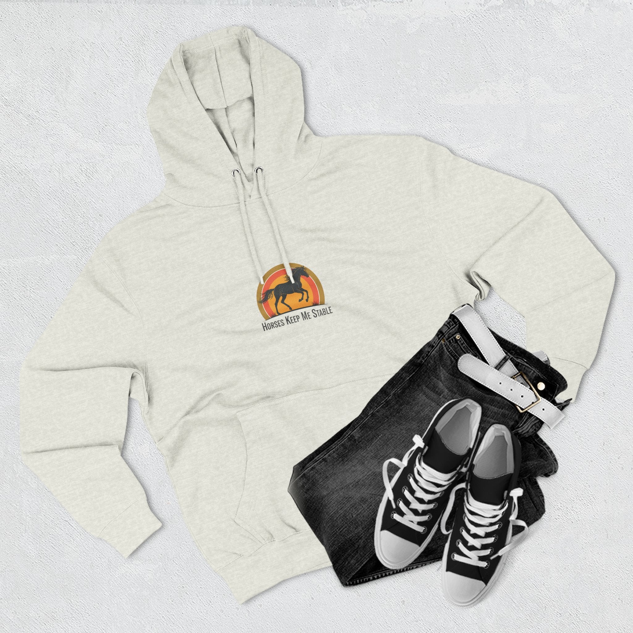 Horse Sunset Hoodie — Retro Equine Graphic Fleece Pullover