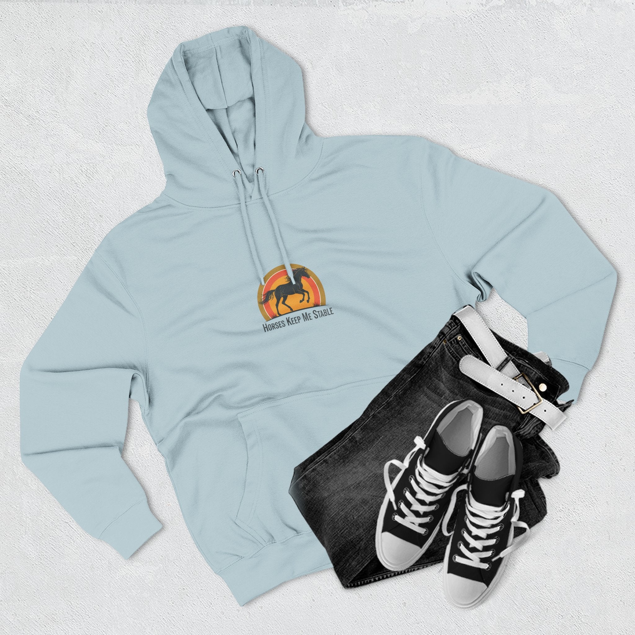 Horse Sunset Hoodie — Retro Equine Graphic Fleece Pullover
