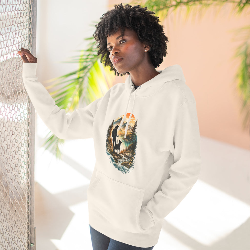 Women's Hiking with Dog in Mountains at Sunset Hoodie