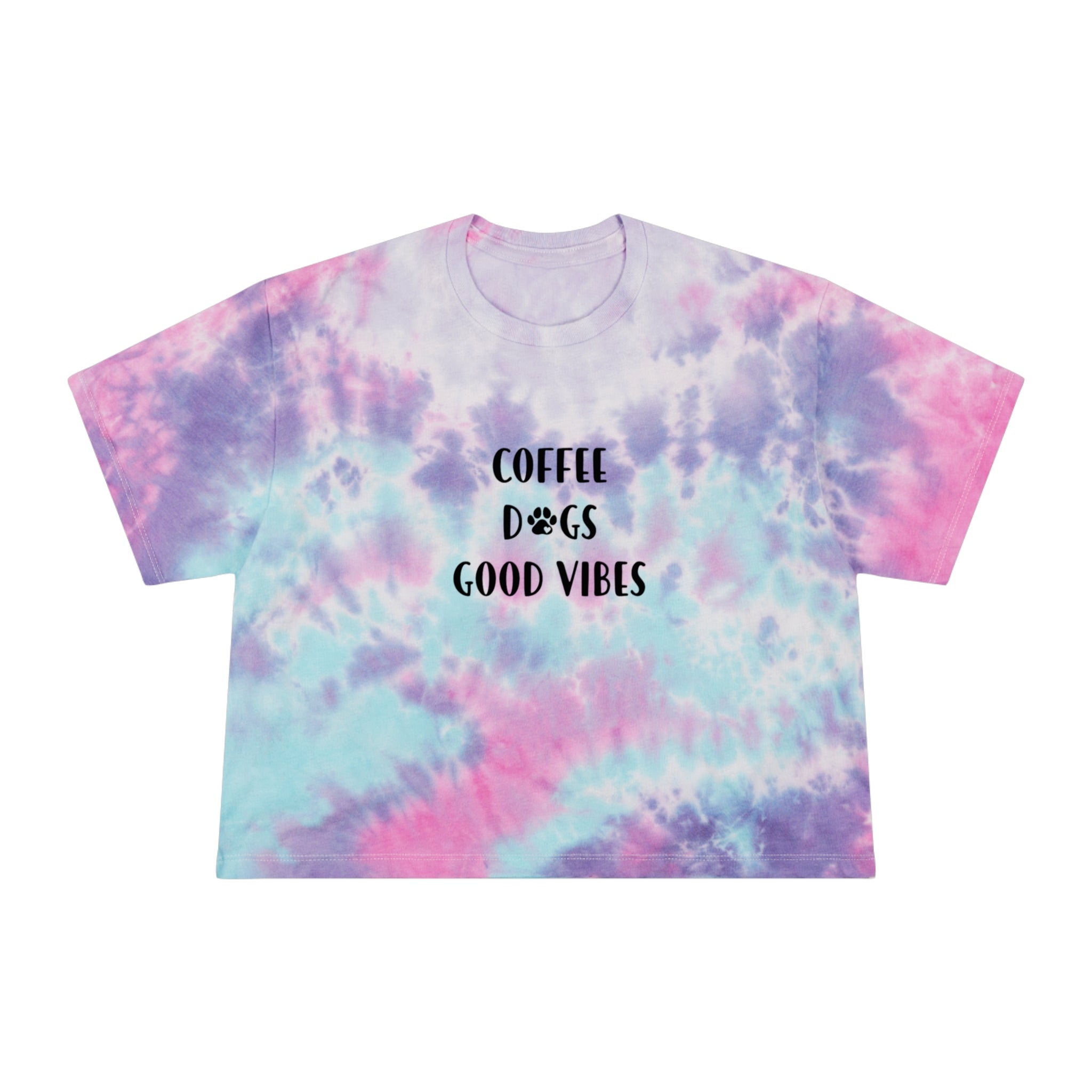 Tie-Dye Crop Tee — "Coffee Dogs Good Vibes" Graphic
