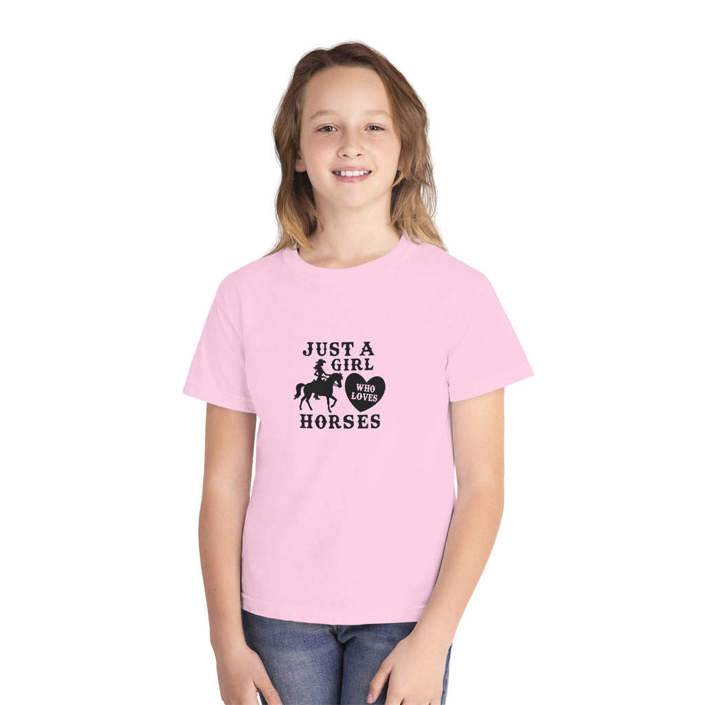 Youth Tee — "Just a Girl Who Loves Horses" Horse Graphic Shirt
