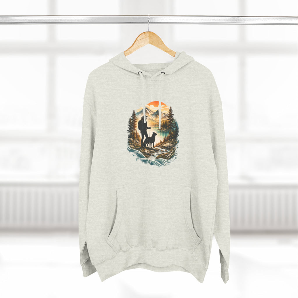 Women's Hiking with Dog in Mountains at Sunset Hoodie