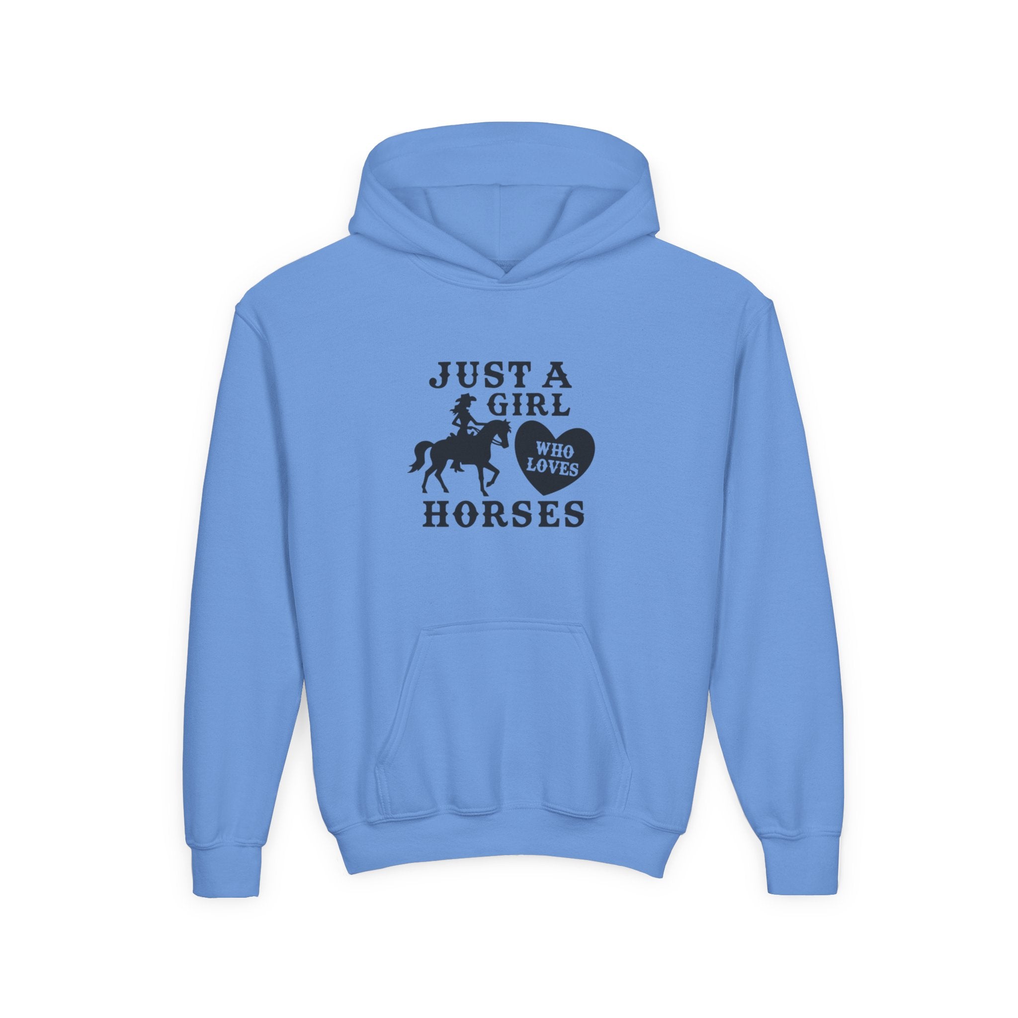Girls' Horses Hoodie – "Just a Girl Who Loves Horses" Youth Sweatshirt