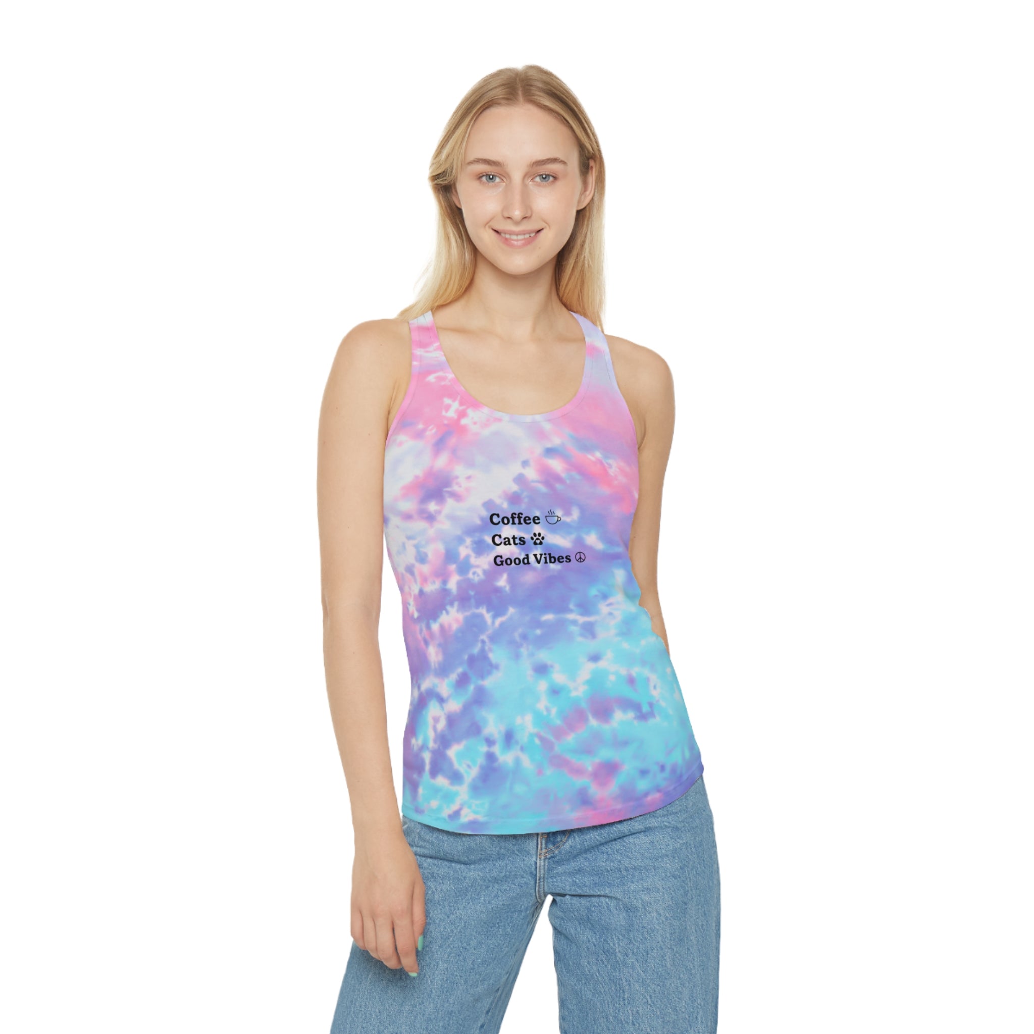 "Coffee  Cats  Good Vibes " Racerback tank