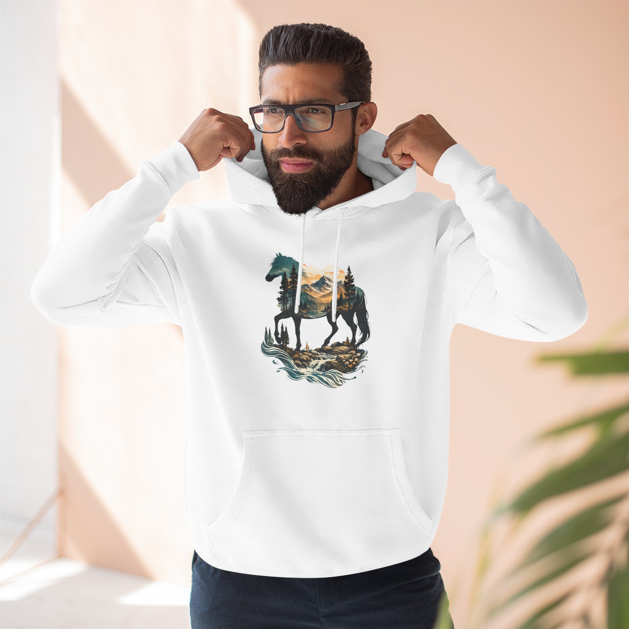 Horse Sunset Mountain Hoodie — Three-Panel Fleece