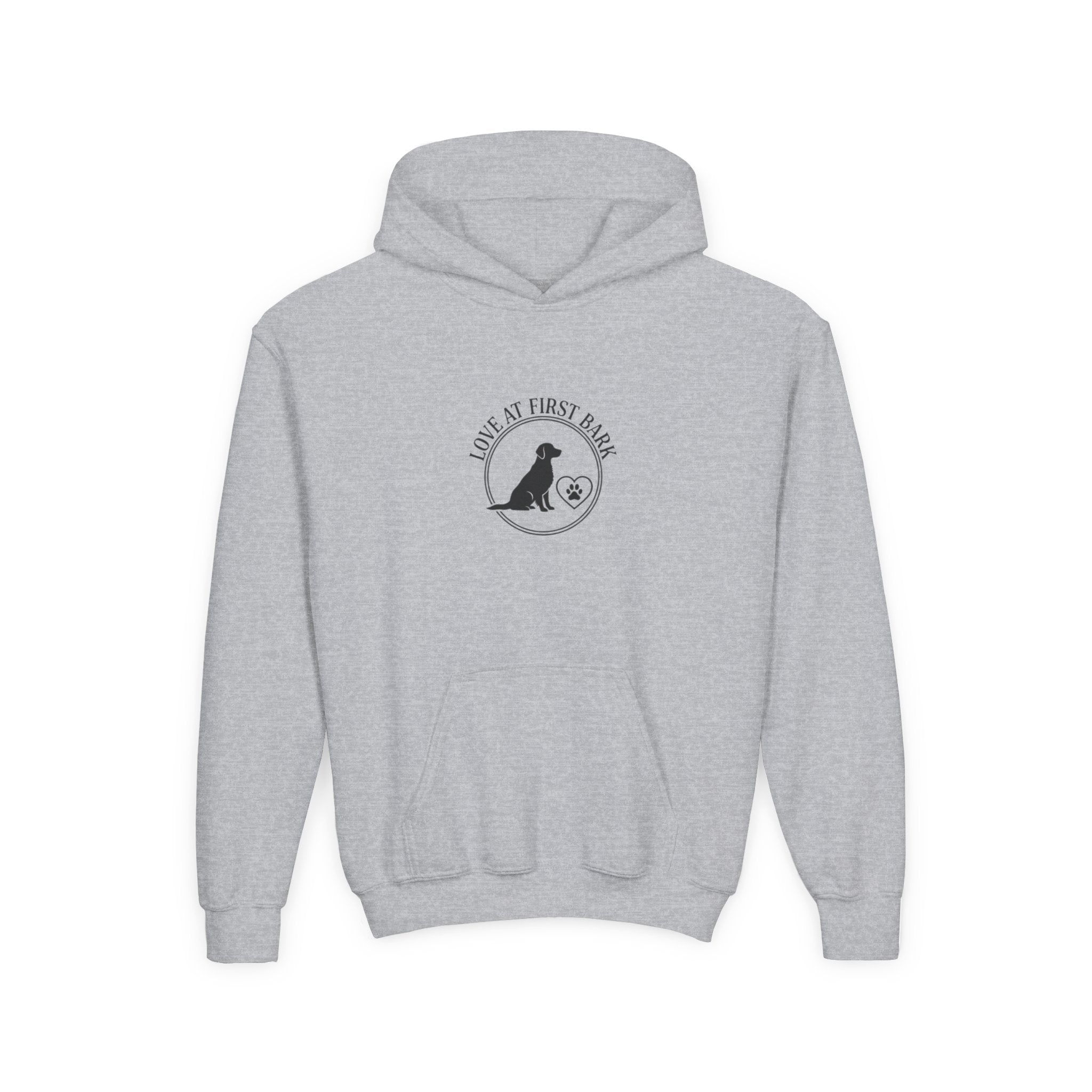 Youth Hoodie — "Love at First Bark" Puppy Graphic