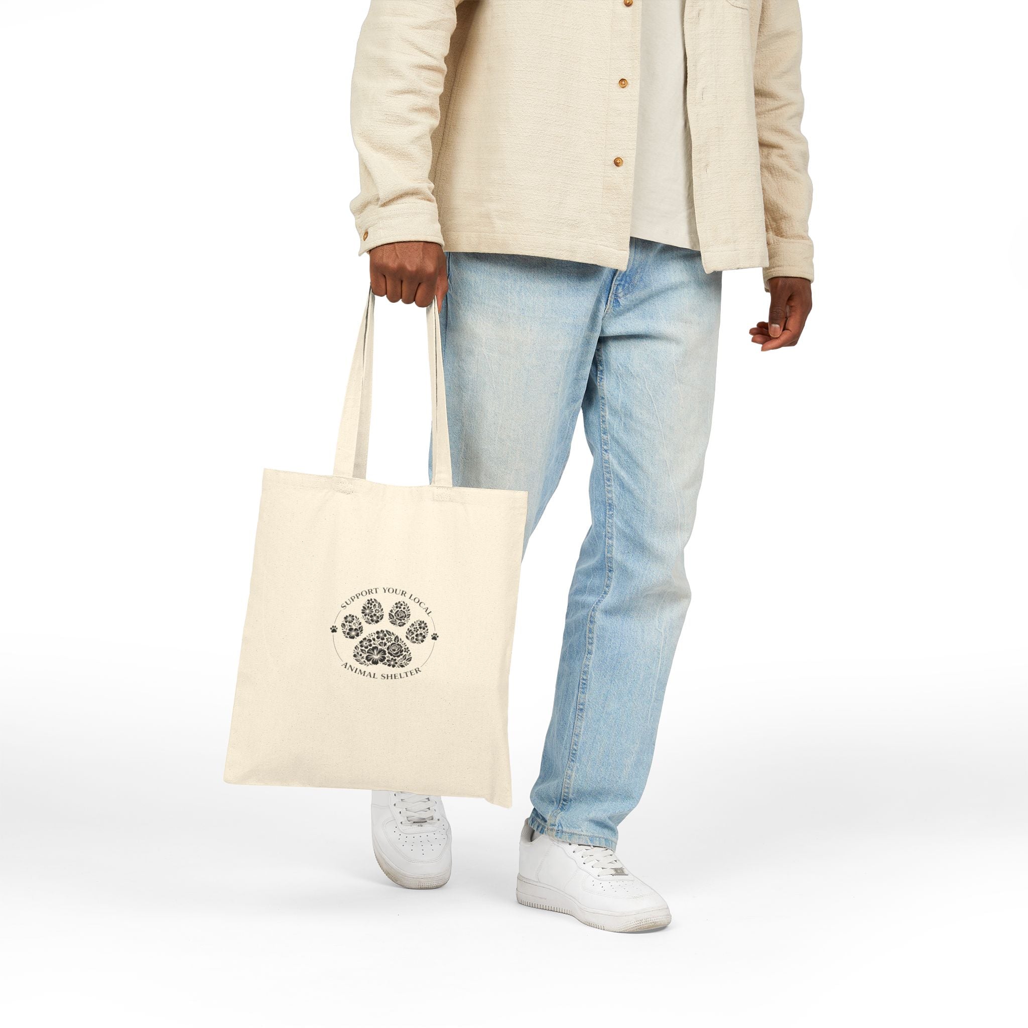 Canvas Tote Bag — "Support Your Local Animal Shelter" Animal Rescue Paw Print Tote
