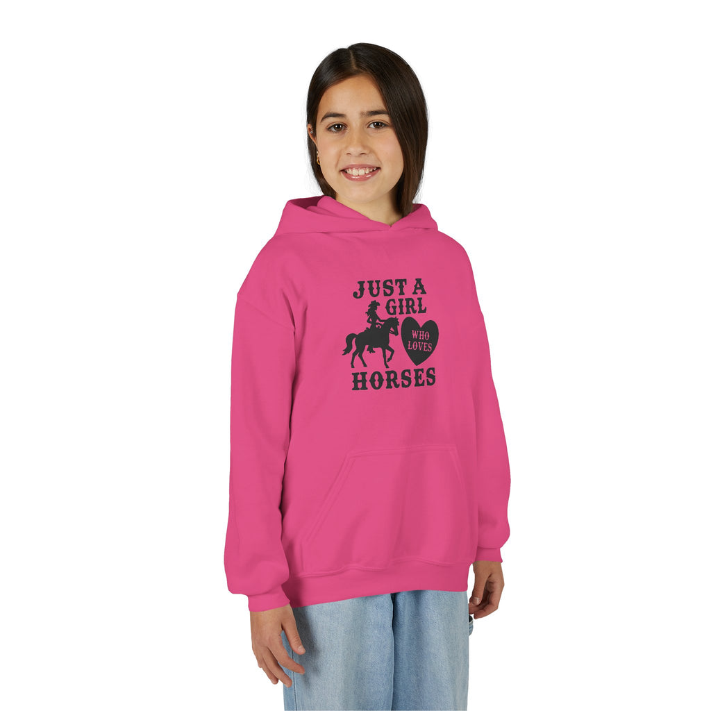 Girls' Horses Hoodie – "Just a Girl Who Loves Horses" Youth Sweatshirt