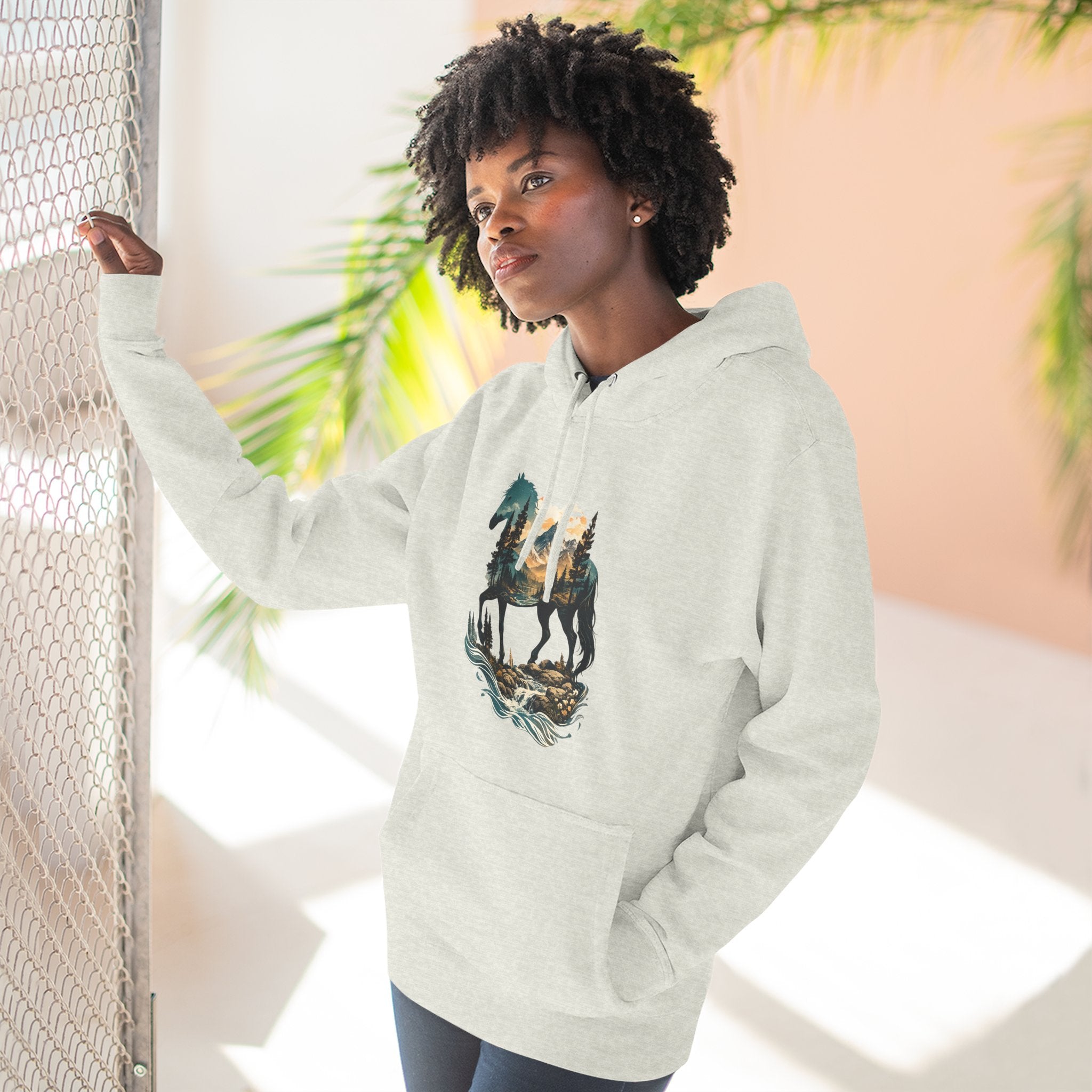 Horse Sunset Mountain Hoodie — Three-Panel Fleece