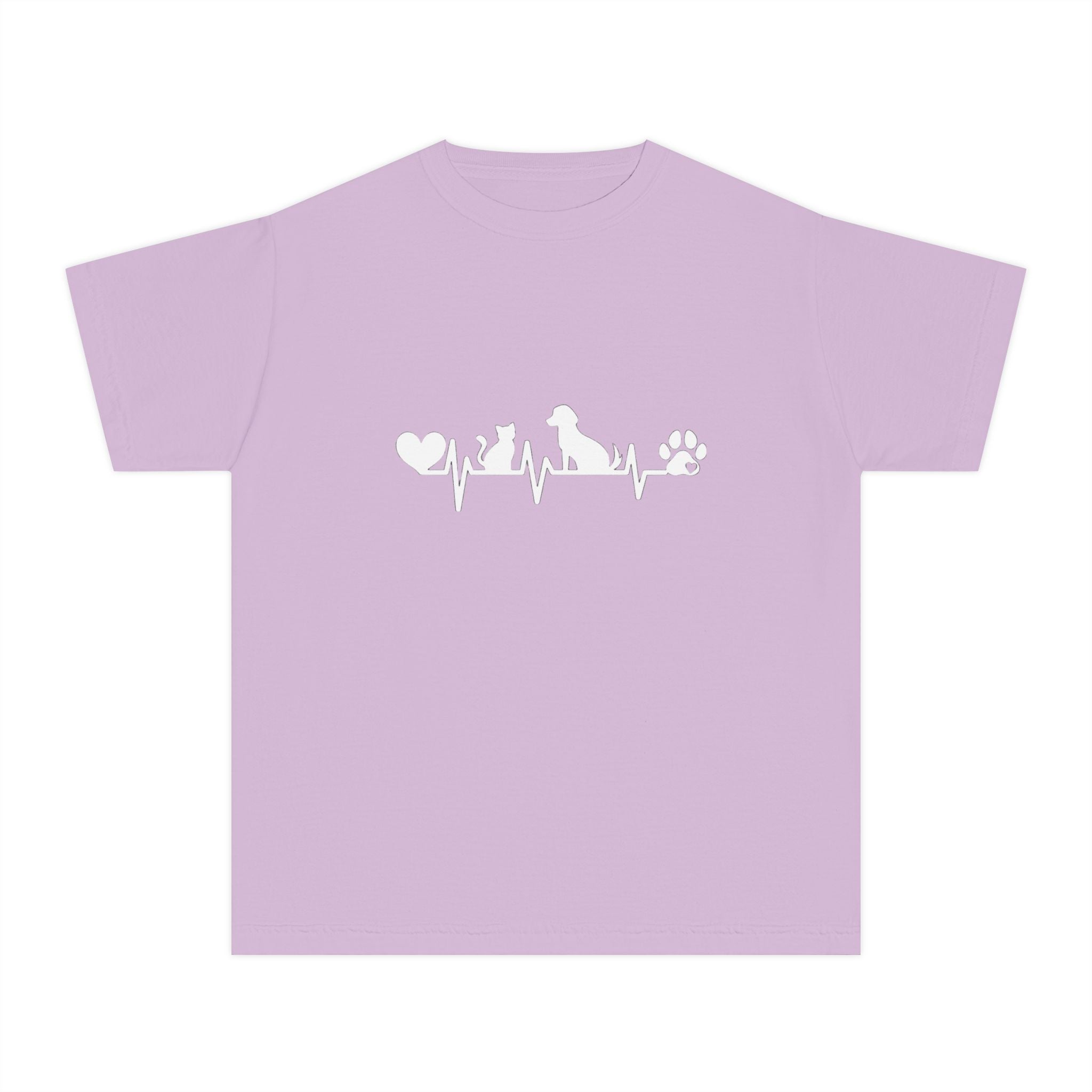 Youth Tee — Cute White Animal Heartbeat Graphic (Kids Casual Top, Spring/Summer)