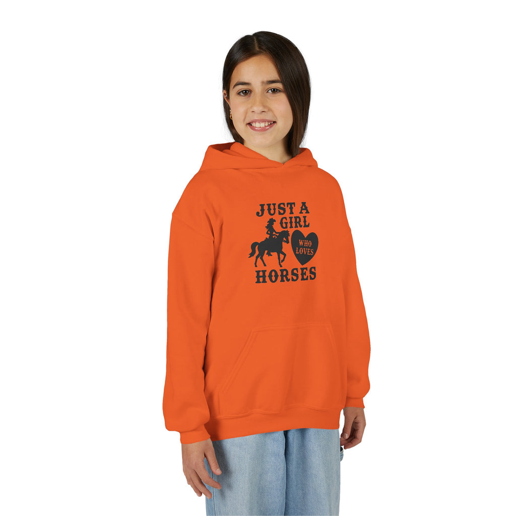 Girls' Horses Hoodie – "Just a Girl Who Loves Horses" Youth Sweatshirt