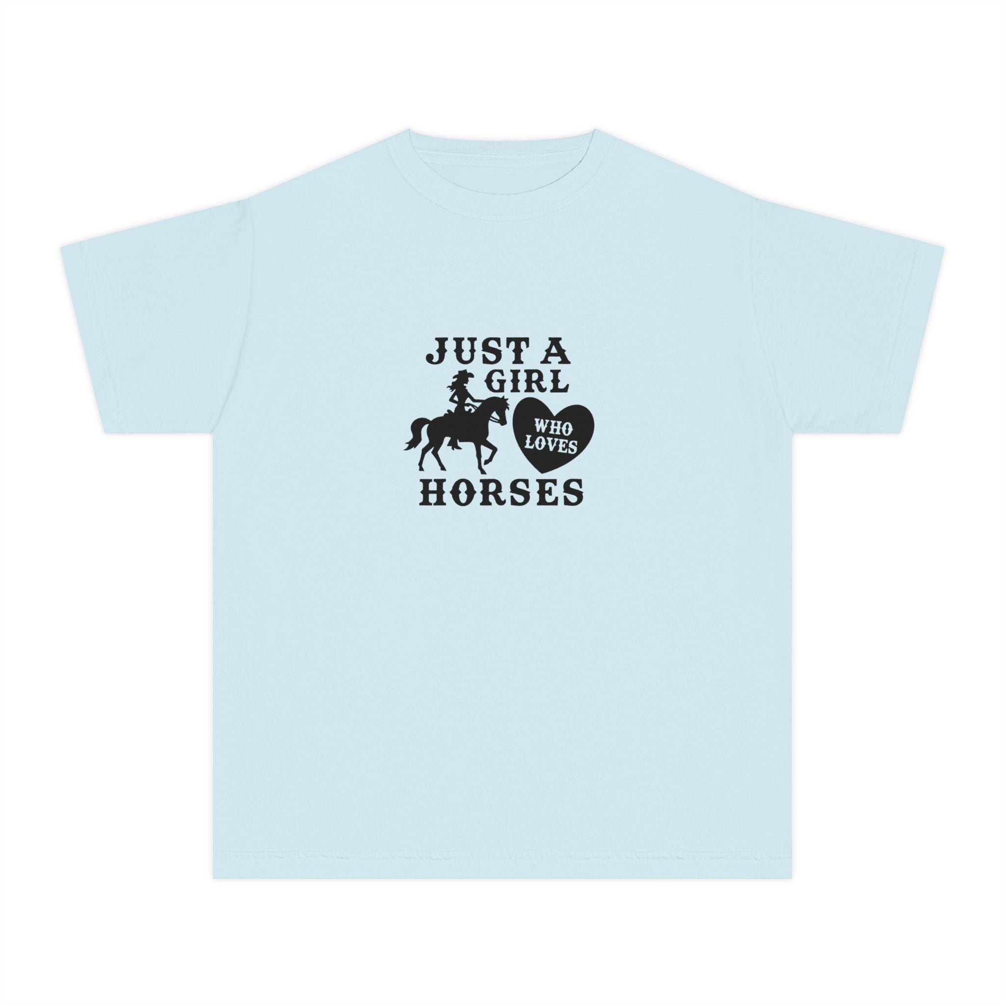 Youth Tee — "Just a Girl Who Loves Horses" Horse Graphic Shirt