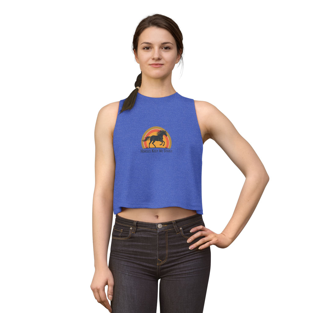 Horse Sunset Crop Top — "Horses Keep Me Stable" Retro Sunset