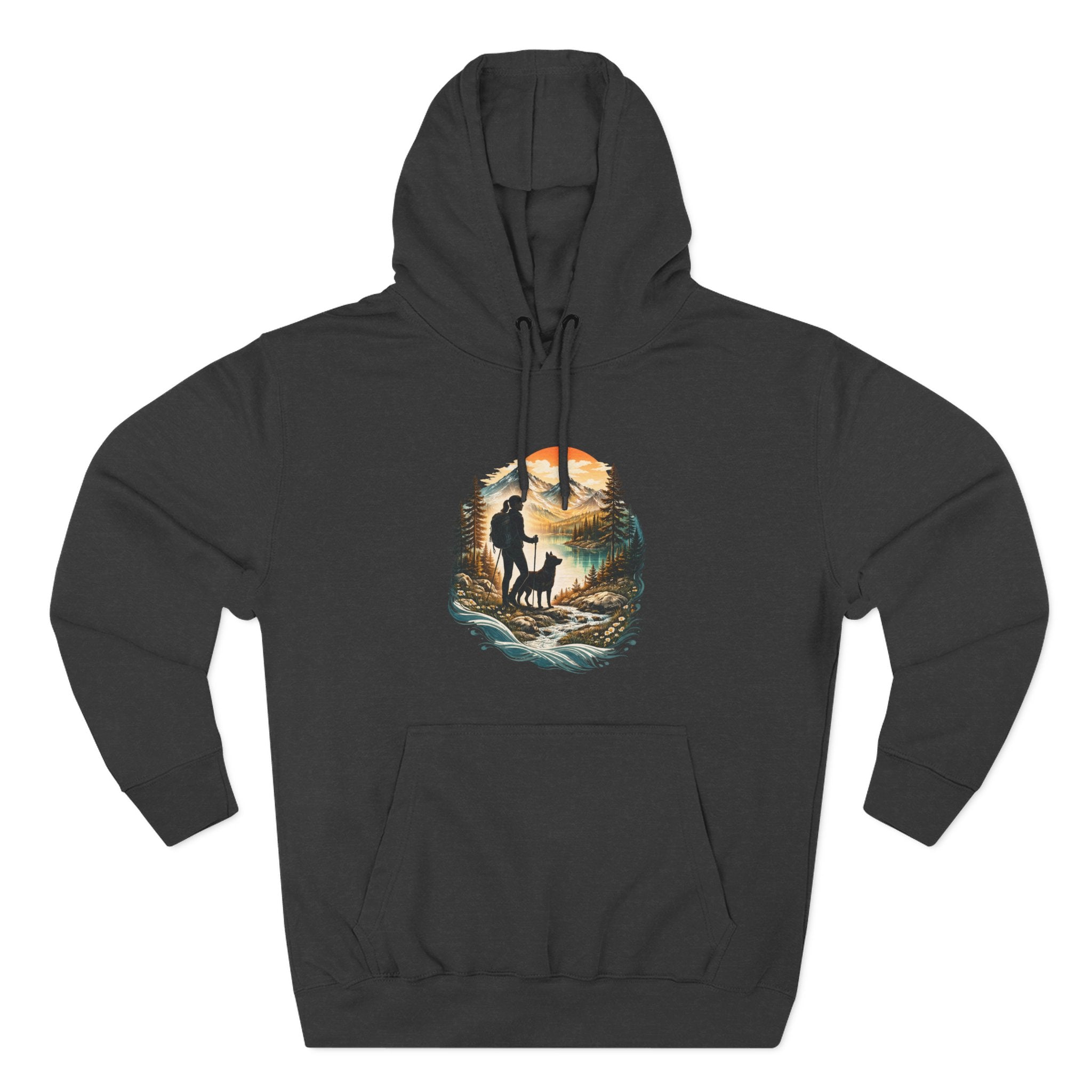 Women's Hiking with Dog in Mountains at Sunset Hoodie
