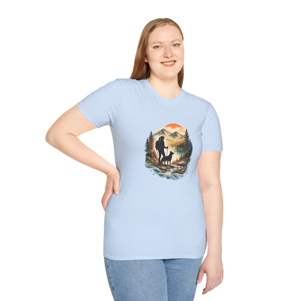 Women’s Hiking with Dog Mountain Sunset T-Shirt