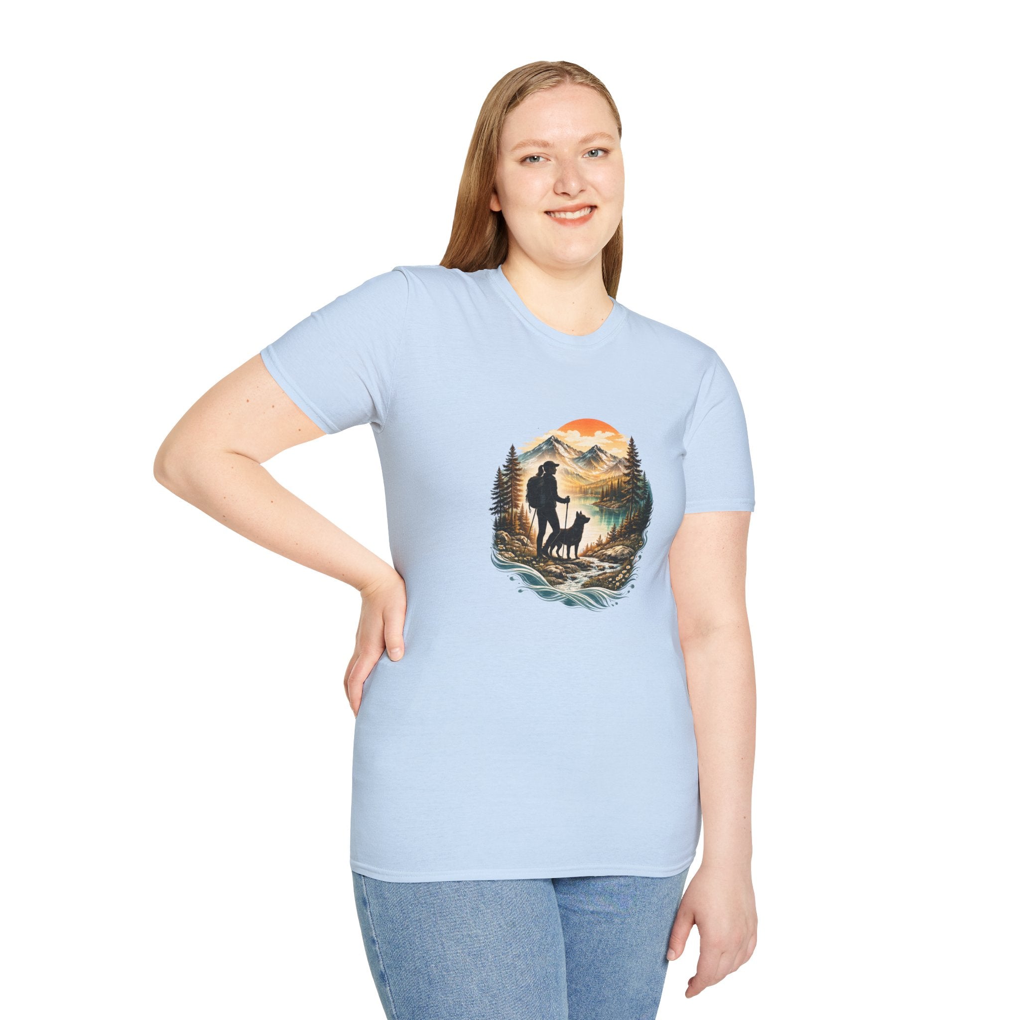 Women’s Hiking with Dog Mountain Sunset T-Shirt