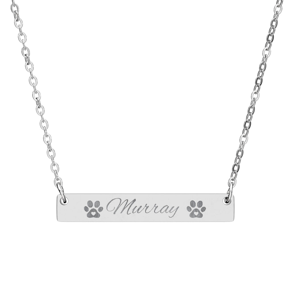 Engravable Paw Bar Necklace — Personalized Horizontal Name Necklace