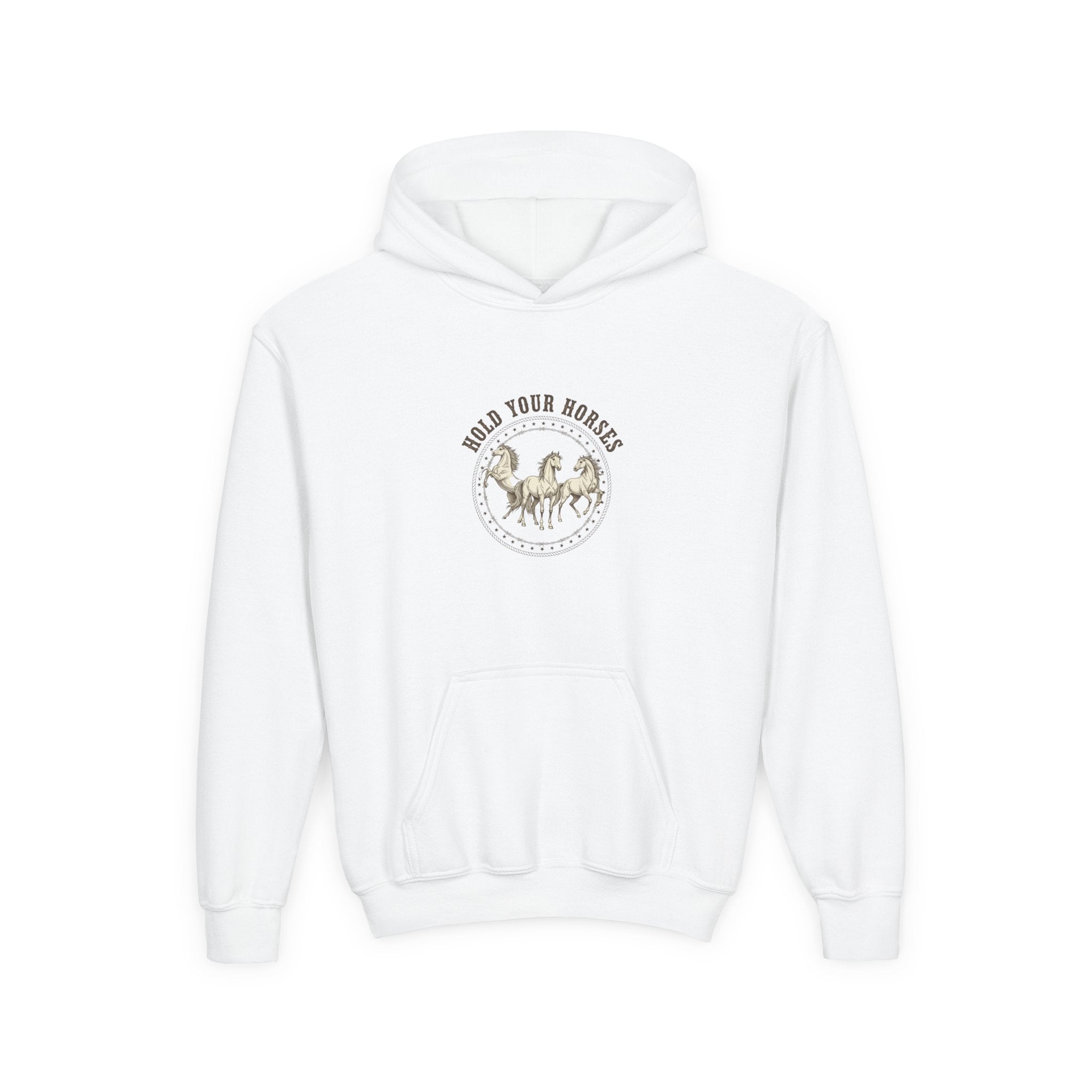 Youth Hoodie — Hold Your Horses Retro Horse Graphic