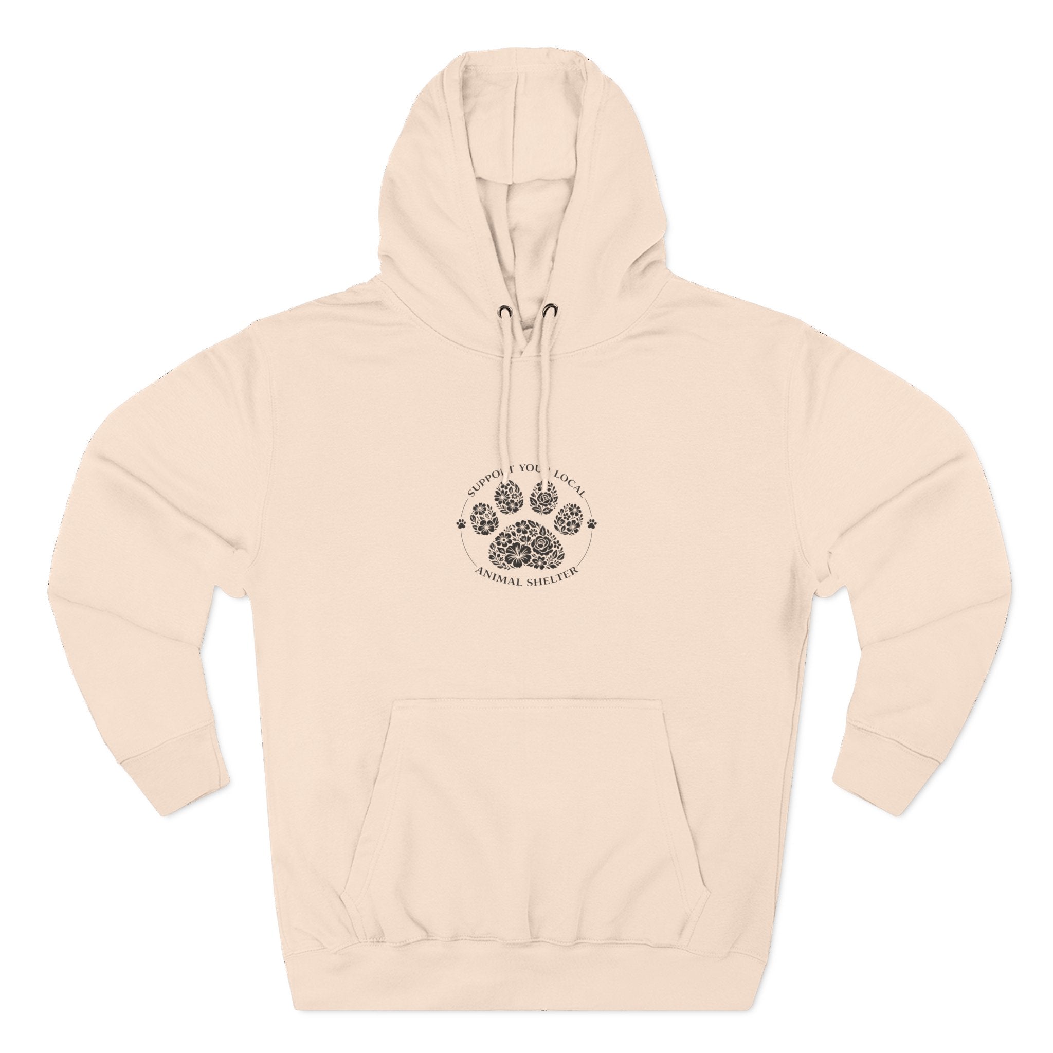 Paw Print Floral Hoodie — "Support Your Local Animal Shelter" Fleece Pullover
