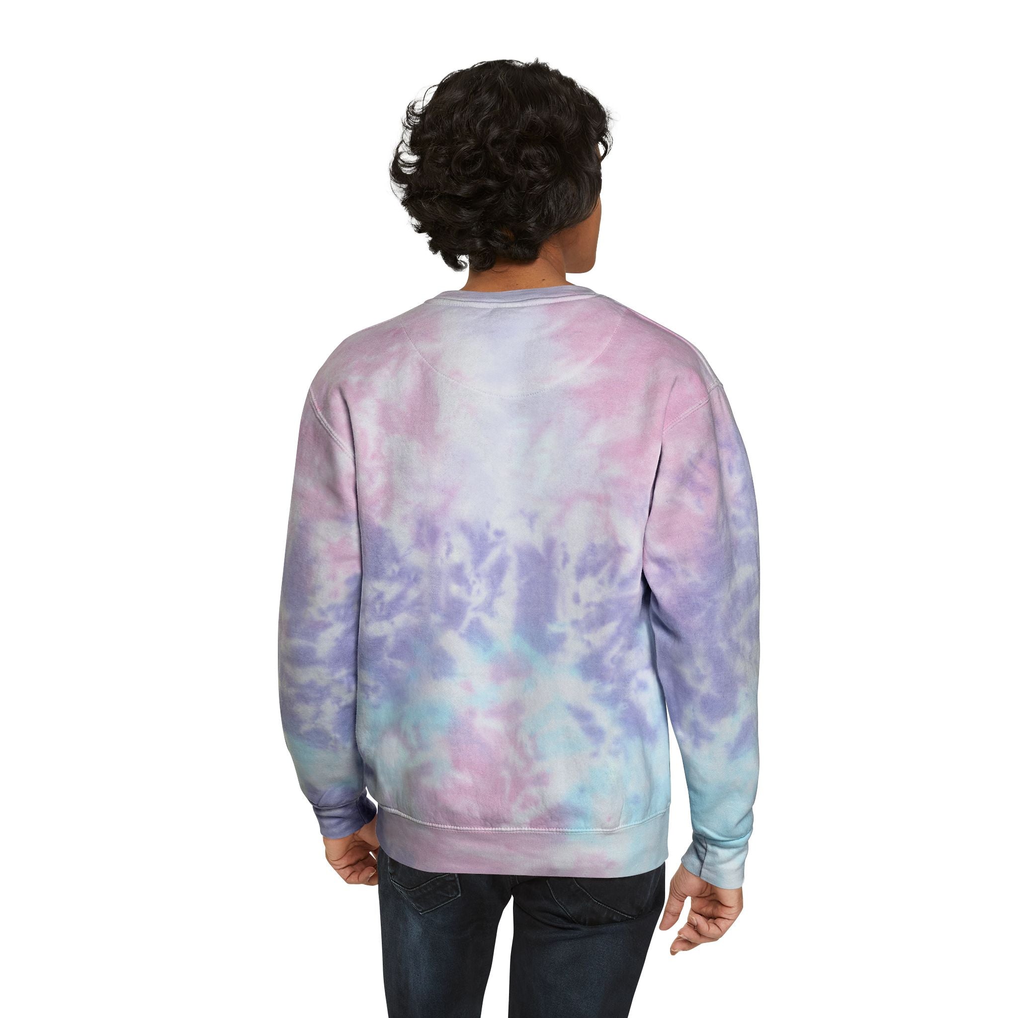 Tie-Dye Sweatshirt — "Coffee Dogs Good Vibes" Light Blue Cozy Pullover