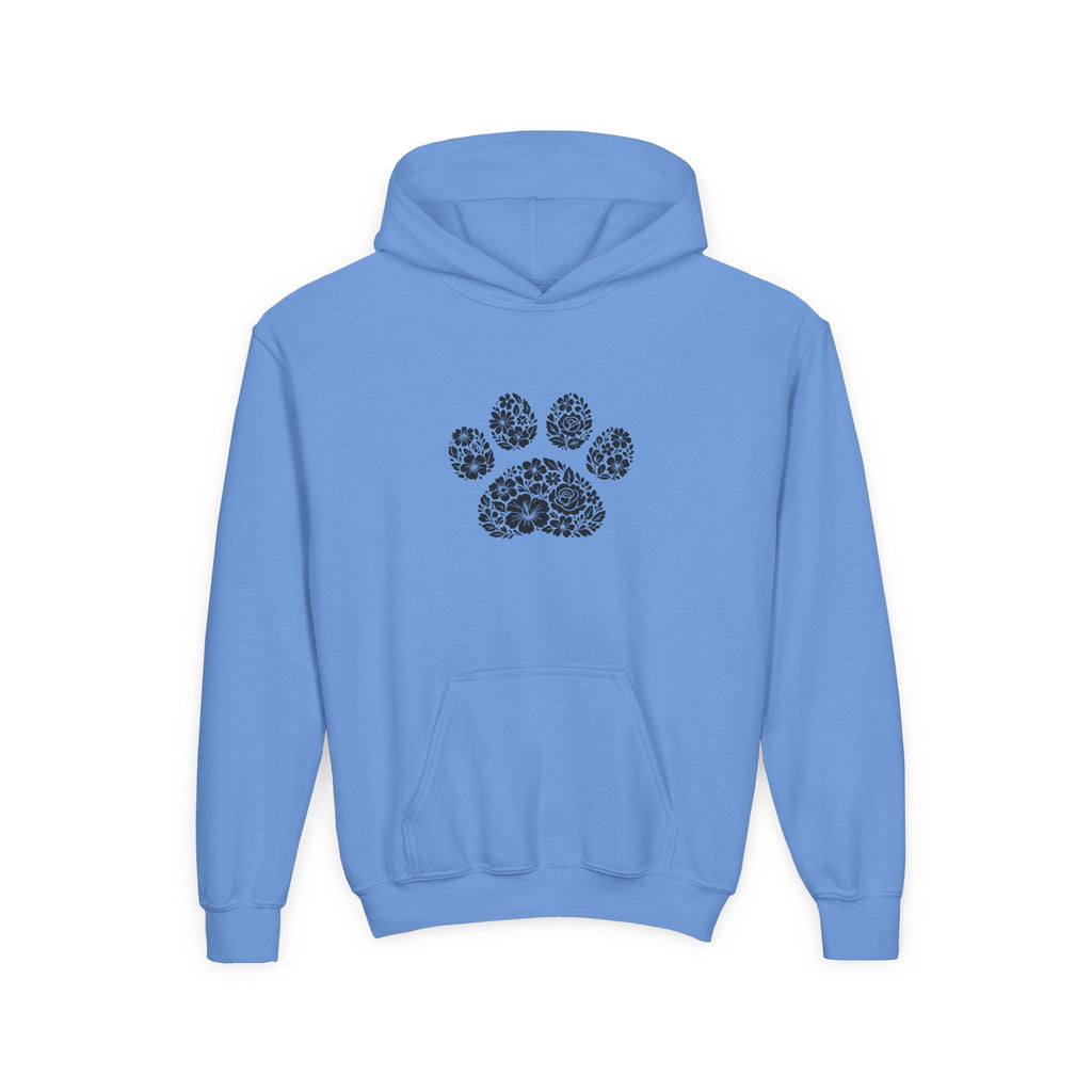 Youth Paw Print Hoodie — Floral Leopard Paw Graphic Sweatshirt for Kids