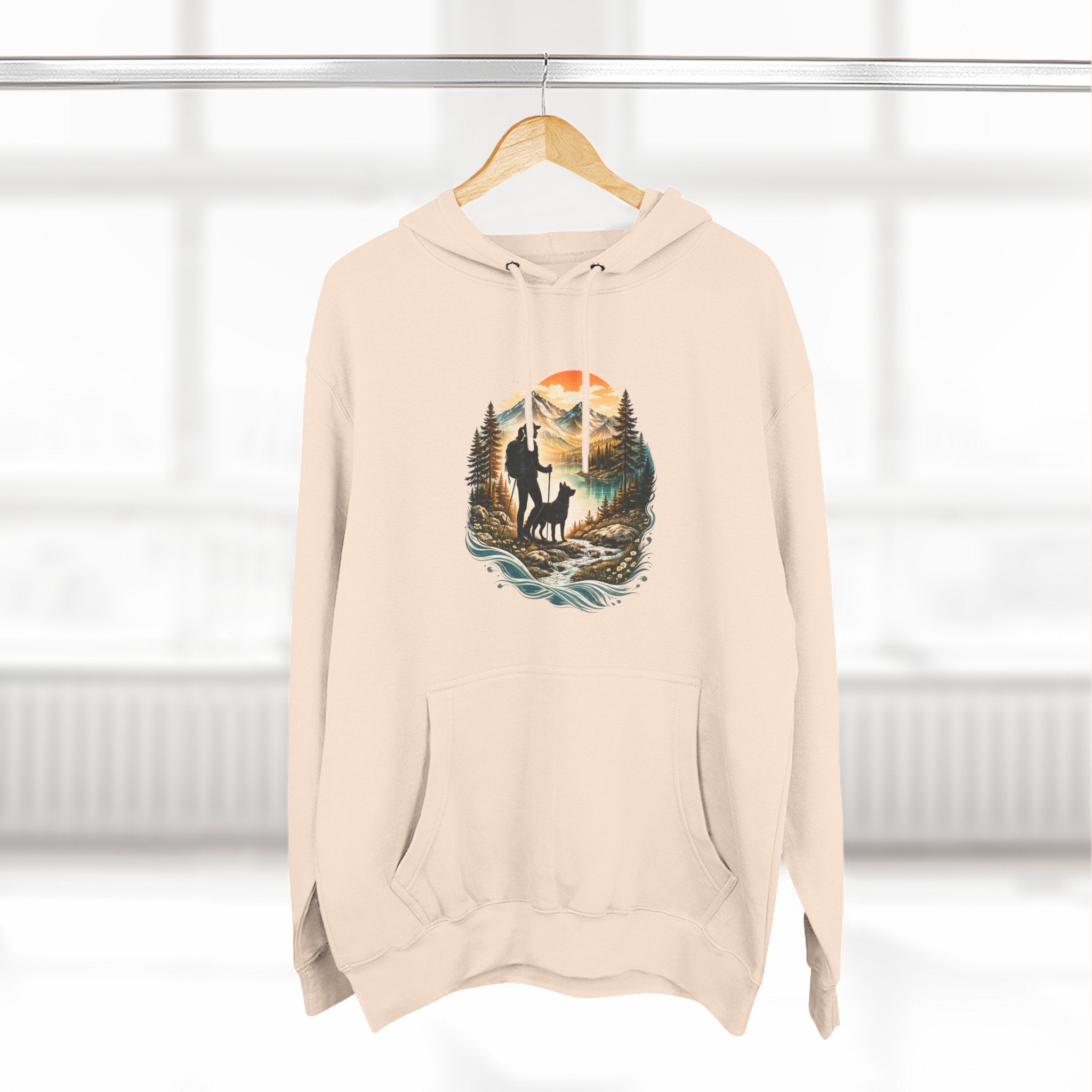 Women's Hiking with Dog in Mountains at Sunset Hoodie