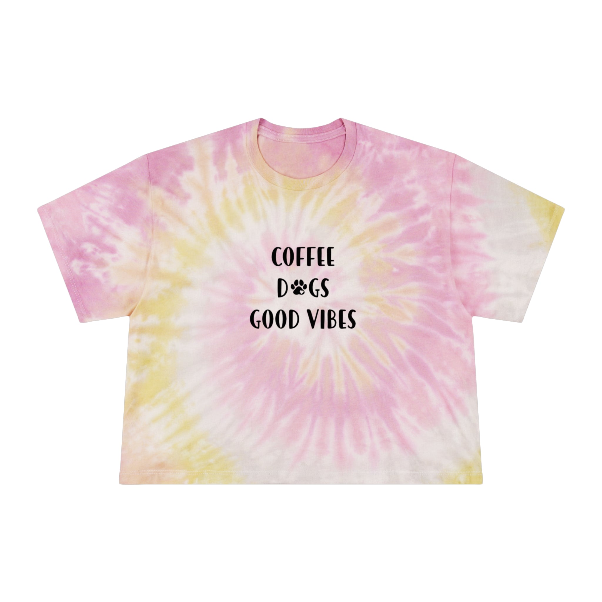 Tie-Dye Crop Tee — "Coffee Dogs Good Vibes" Graphic