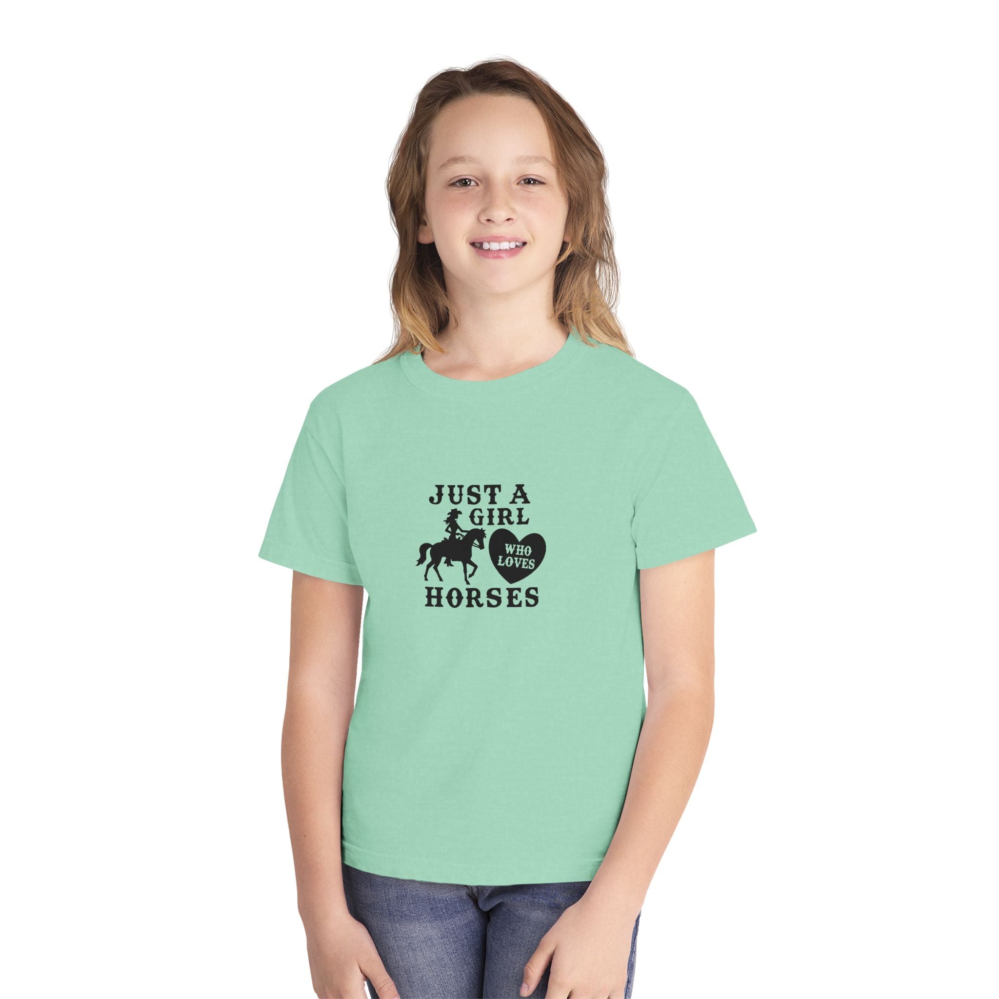 Youth Tee — "Just a Girl Who Loves Horses" Horse Graphic Shirt
