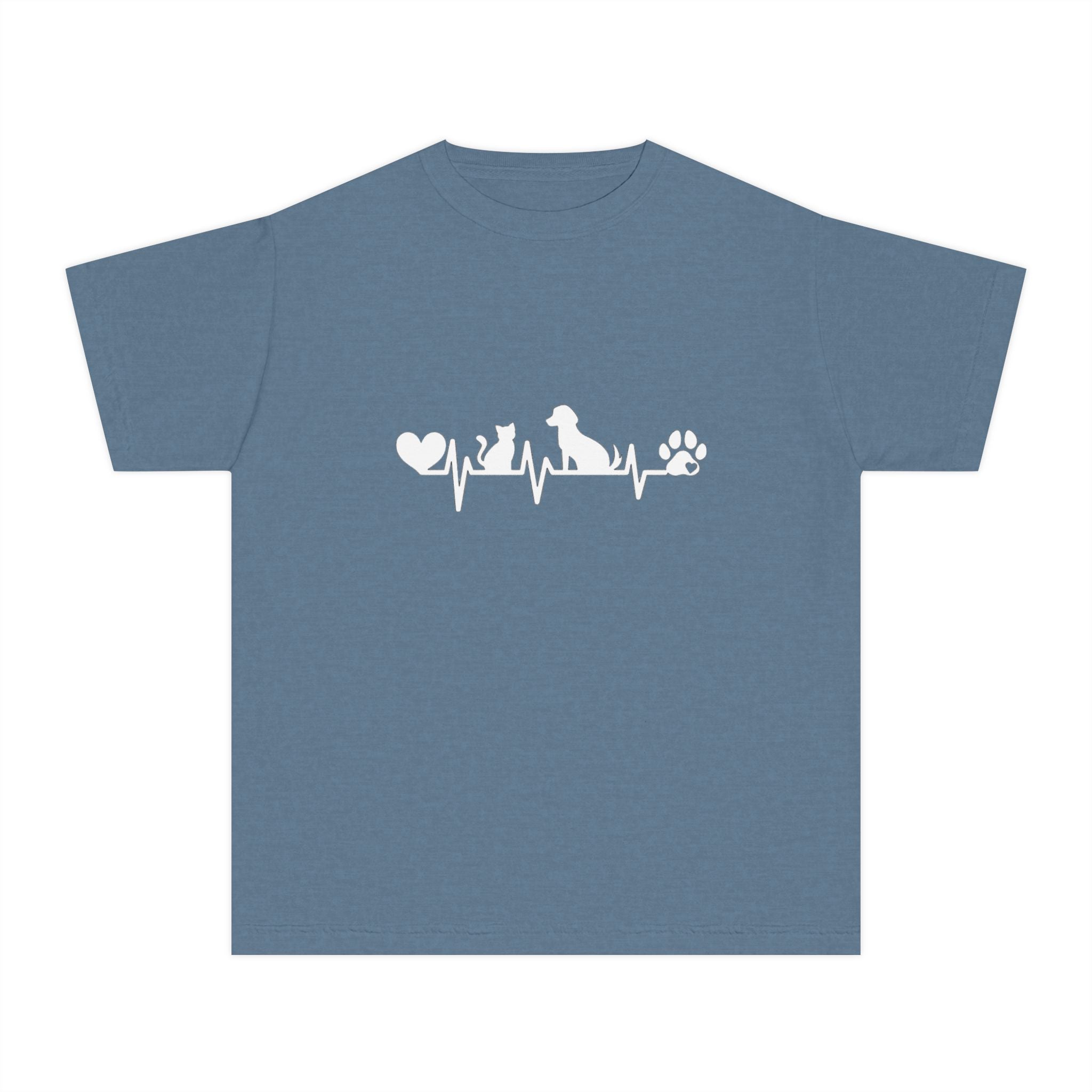 Youth Tee — Cute White Animal Heartbeat Graphic (Kids Casual Top, Spring/Summer)