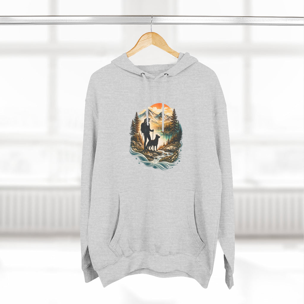 Women's Hiking with Dog in Mountains at Sunset Hoodie