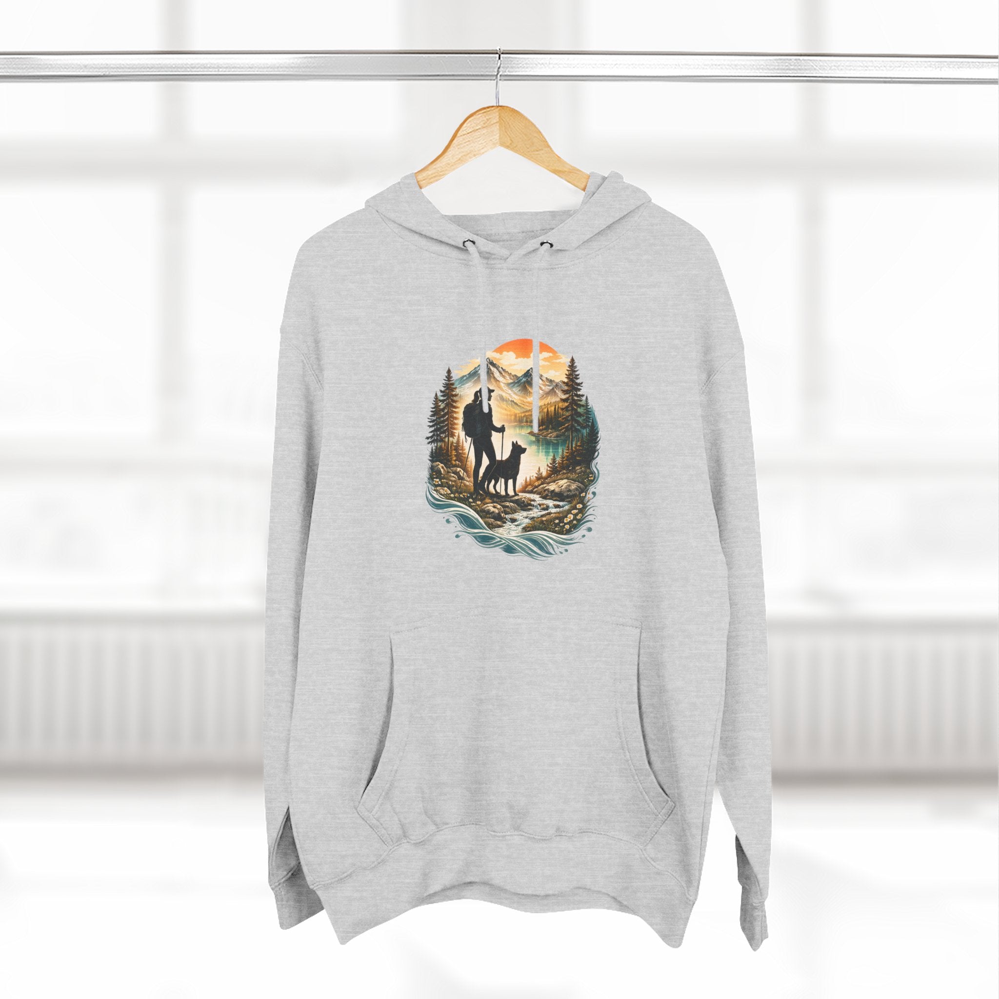 Women's Hiking with Dog in Mountains at Sunset Hoodie