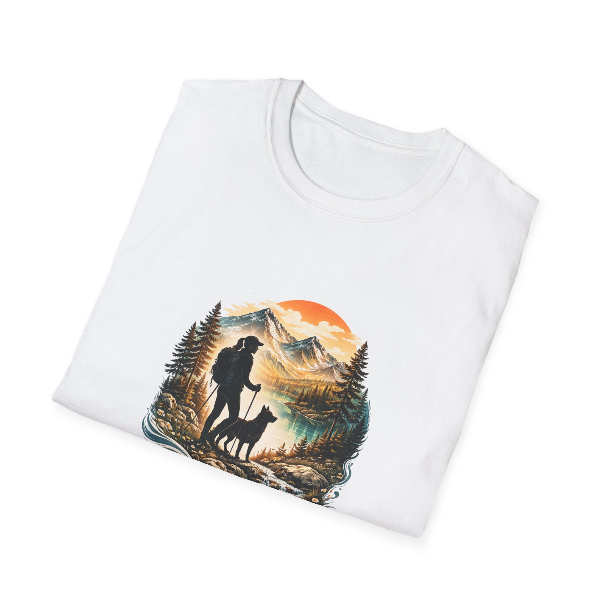 Women’s Hiking with Dog Mountain Sunset T-Shirt
