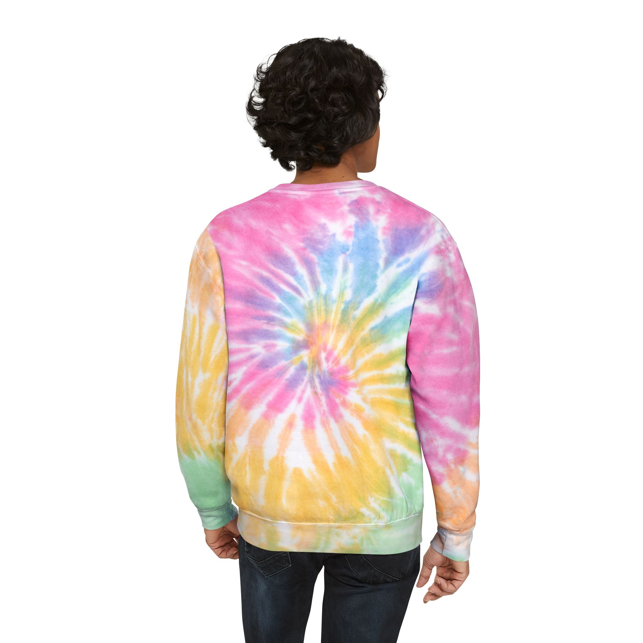Tie-Dye Sweatshirt — "Coffee Dogs Good Vibes" Light Blue Cozy Pullover