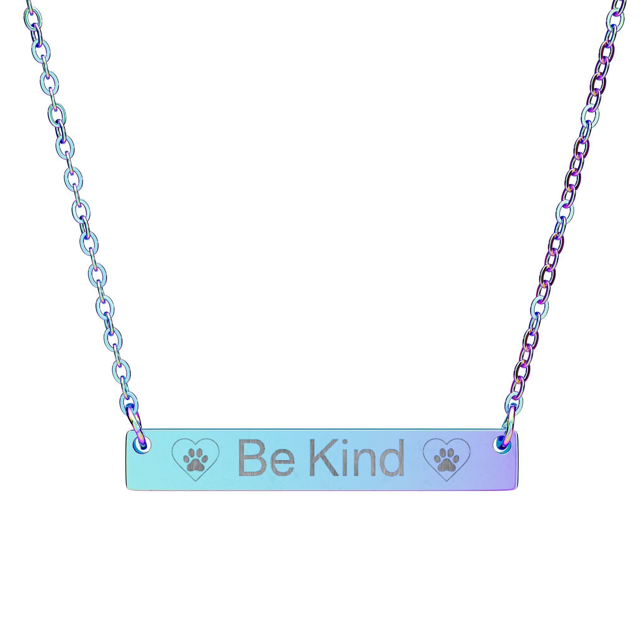 Be Kind Paw Print Engraved Bar Necklace