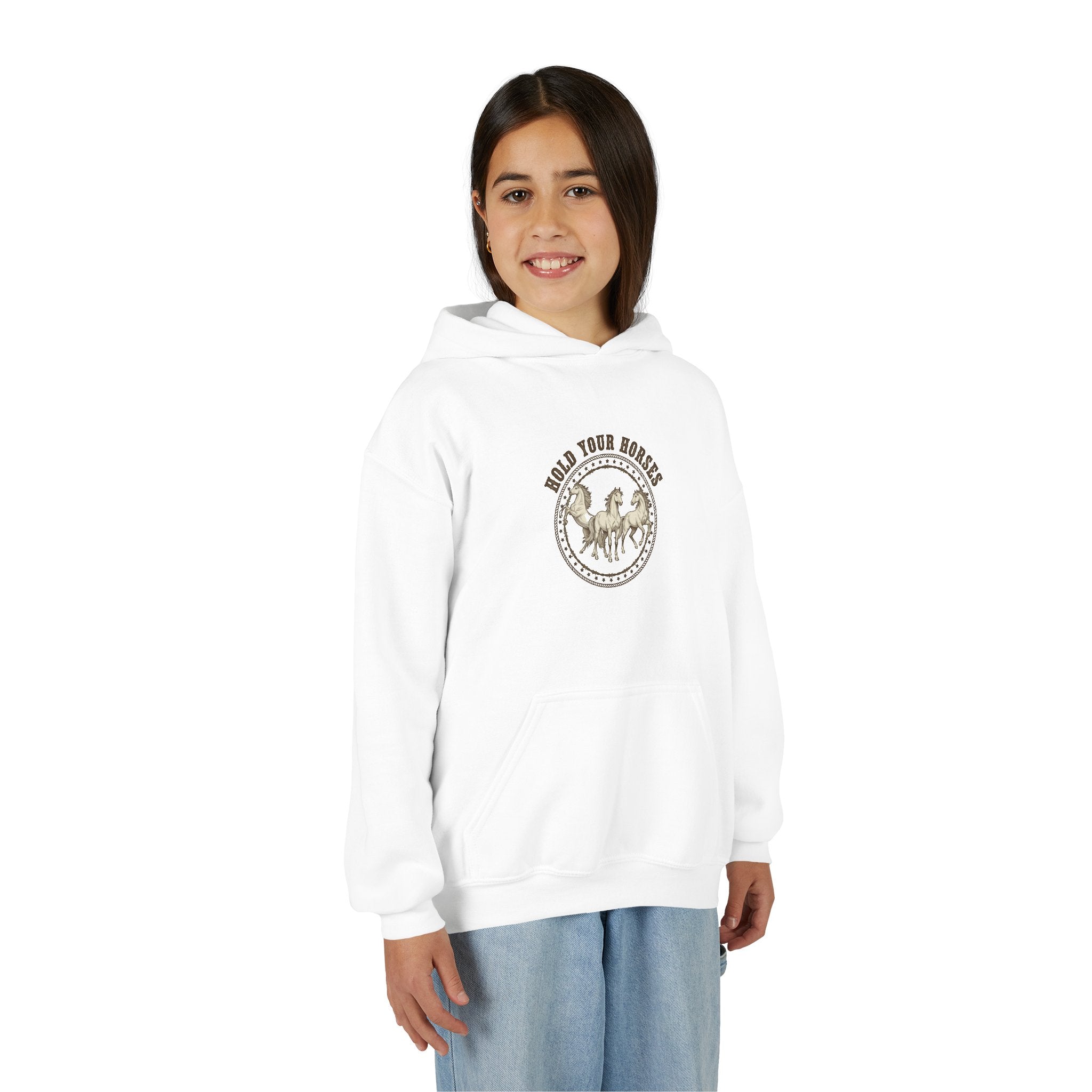 Youth Hoodie — Hold Your Horses Retro Horse Graphic