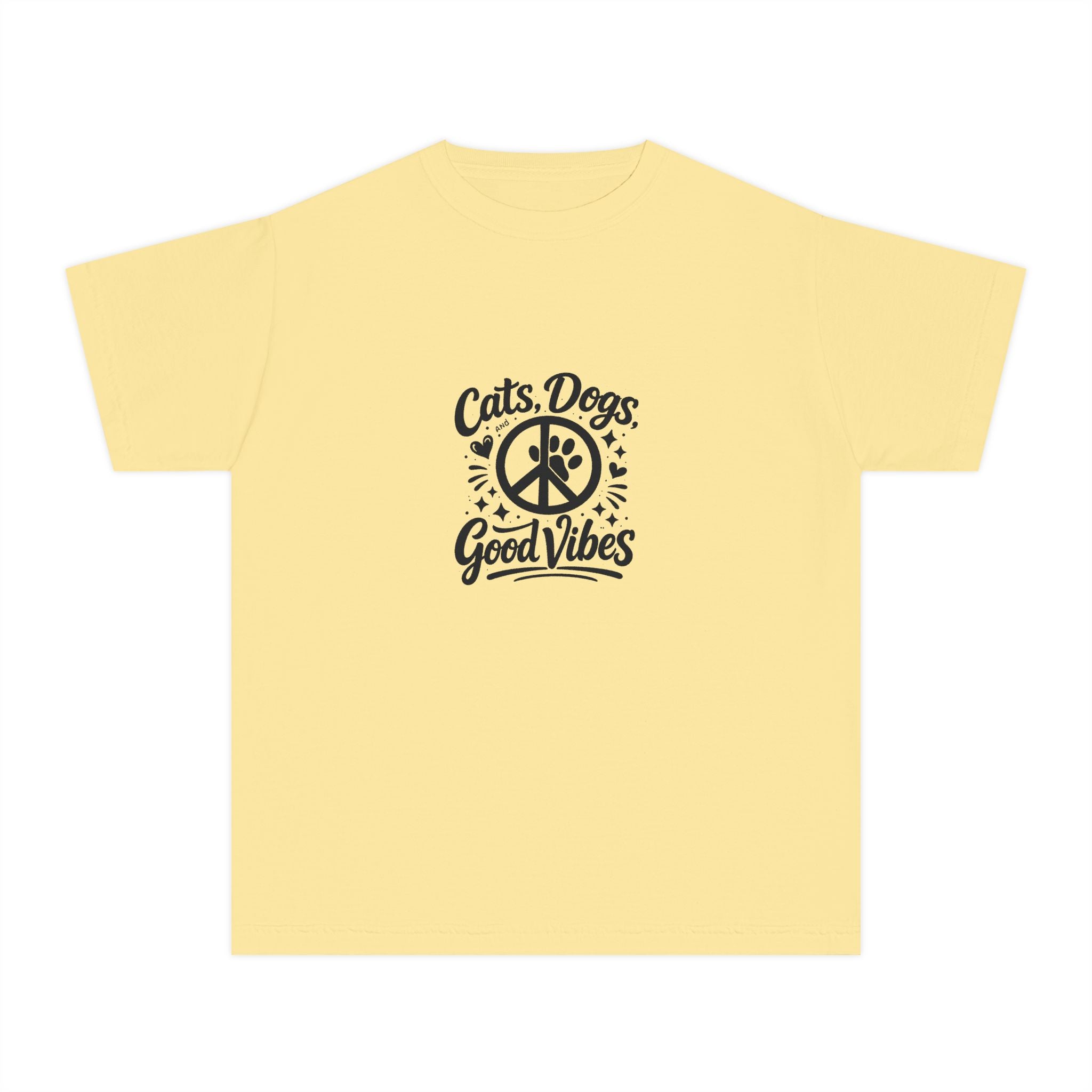 Youth Tee - "Cats. Dogs. Good Vibes" Peace Sign Graphic