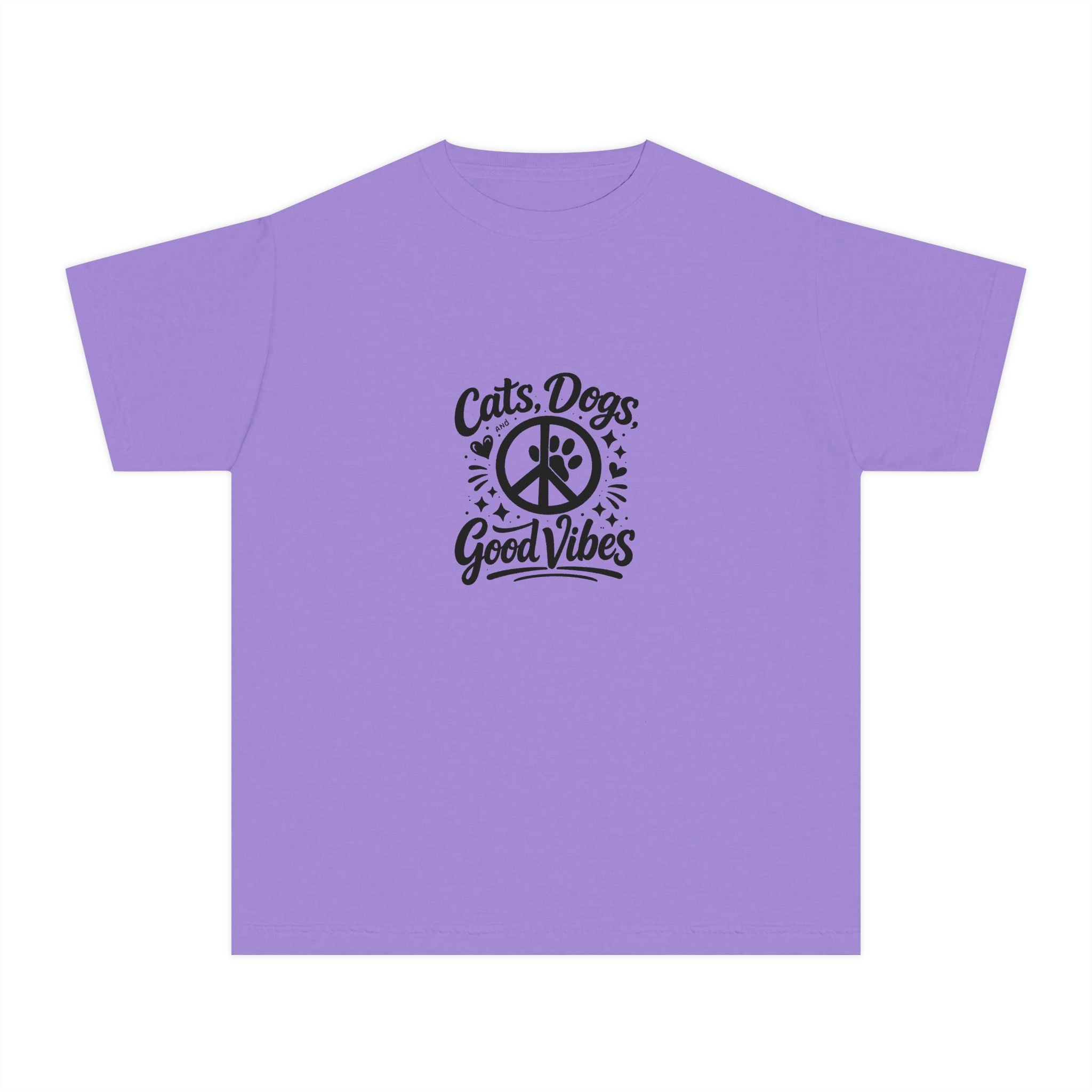 Youth Tee - "Cats. Dogs. Good Vibes" Peace Sign Graphic