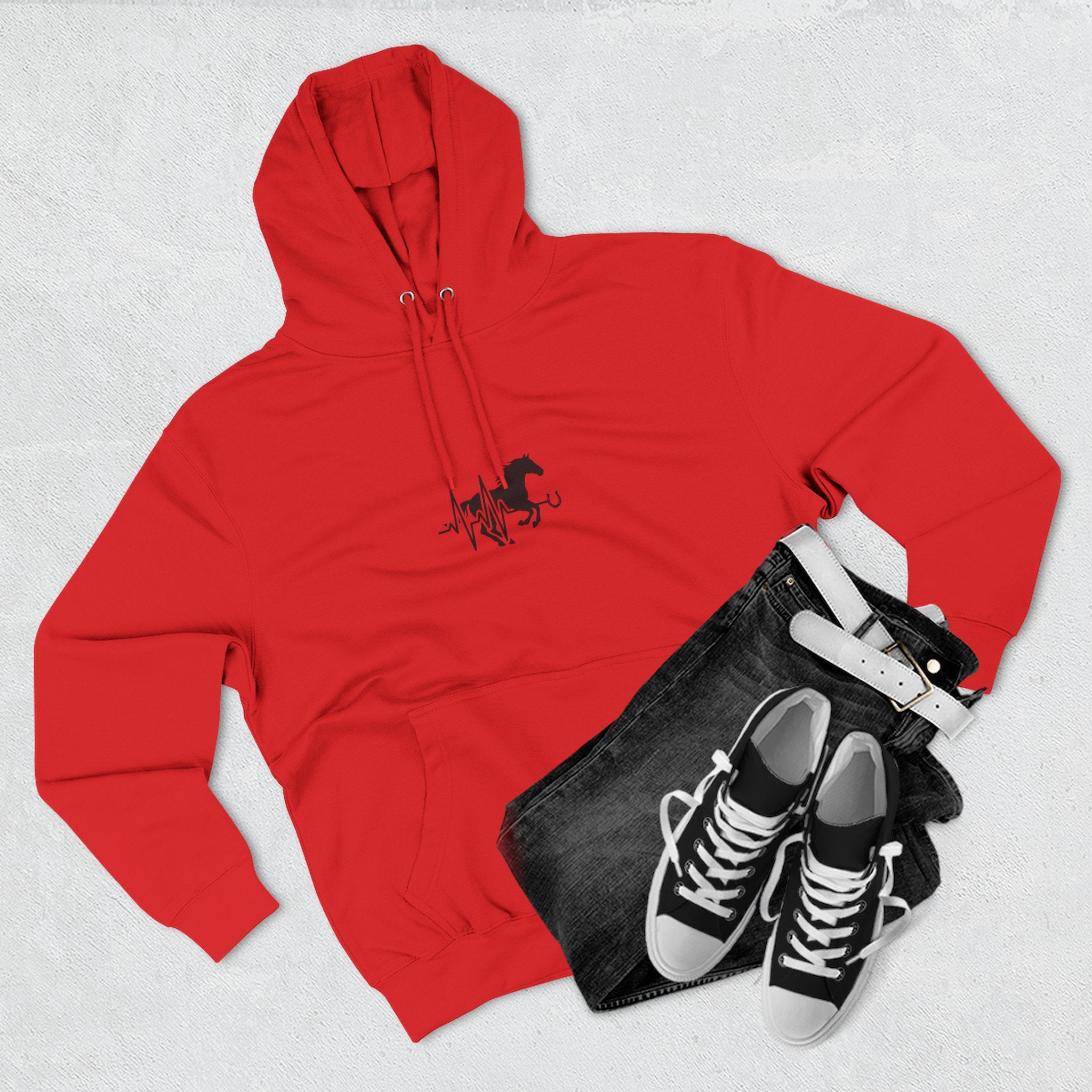Horse Heartbeat Hoodie — Minimal Equestrian Fleece Pullover