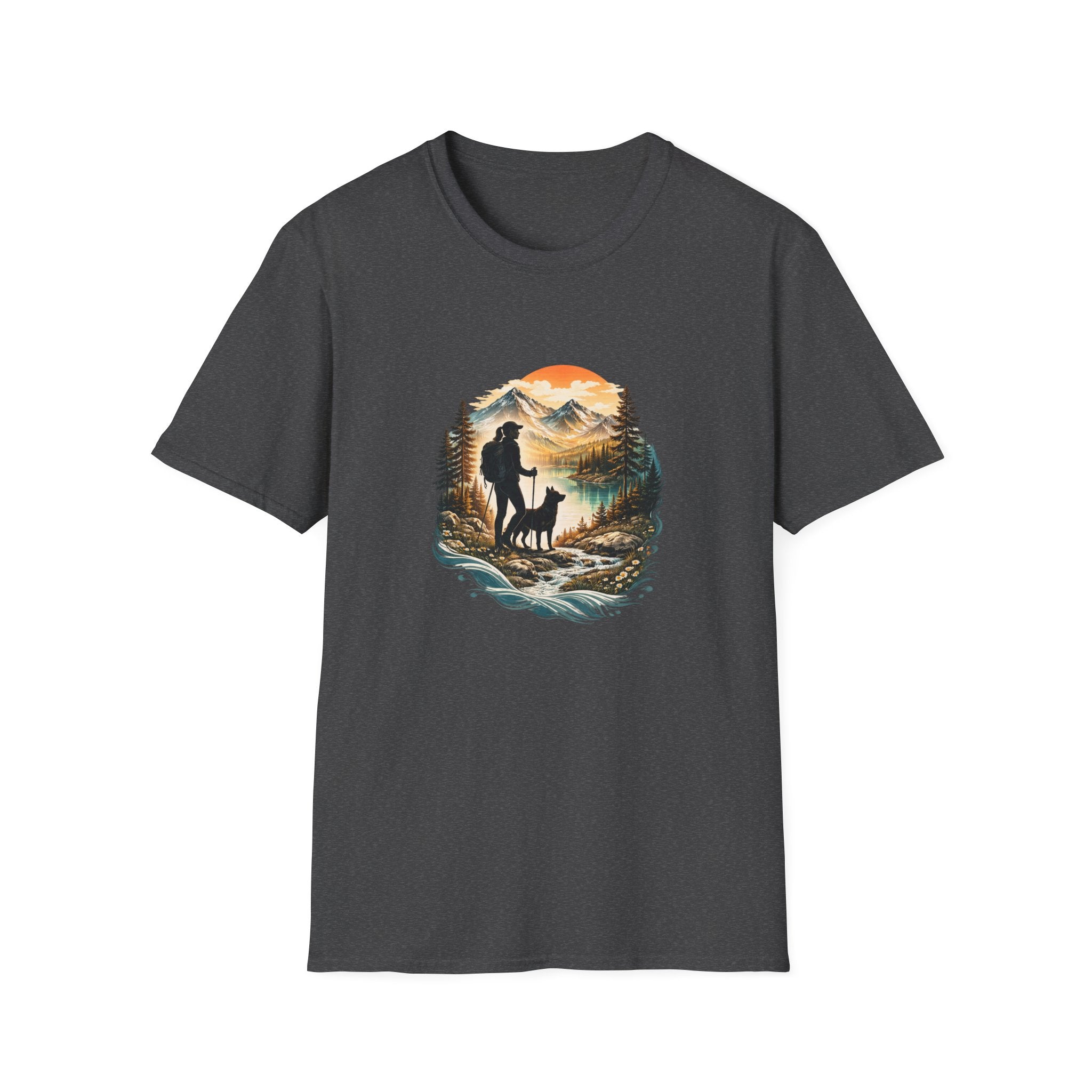 Women’s Hiking with Dog Mountain Sunset T-Shirt
