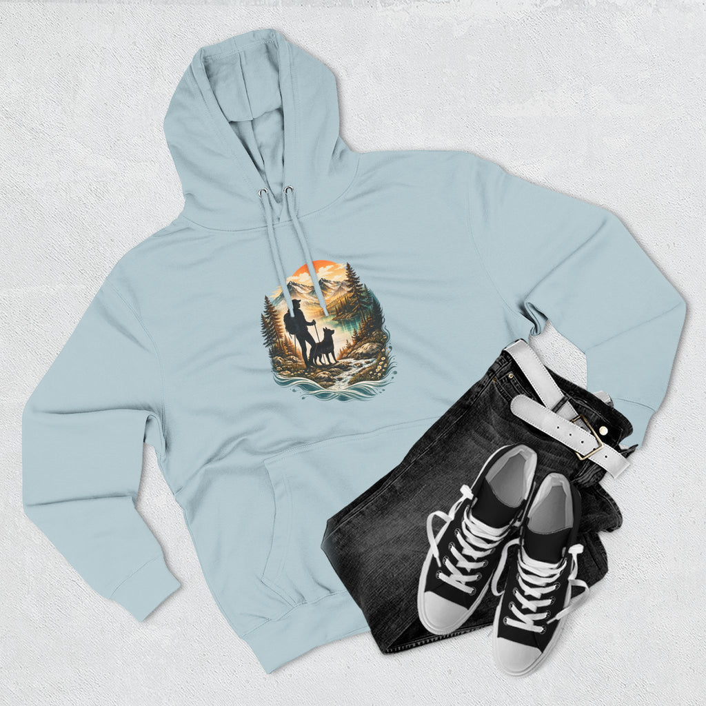 Women's Hiking with Dog in Mountains at Sunset Hoodie