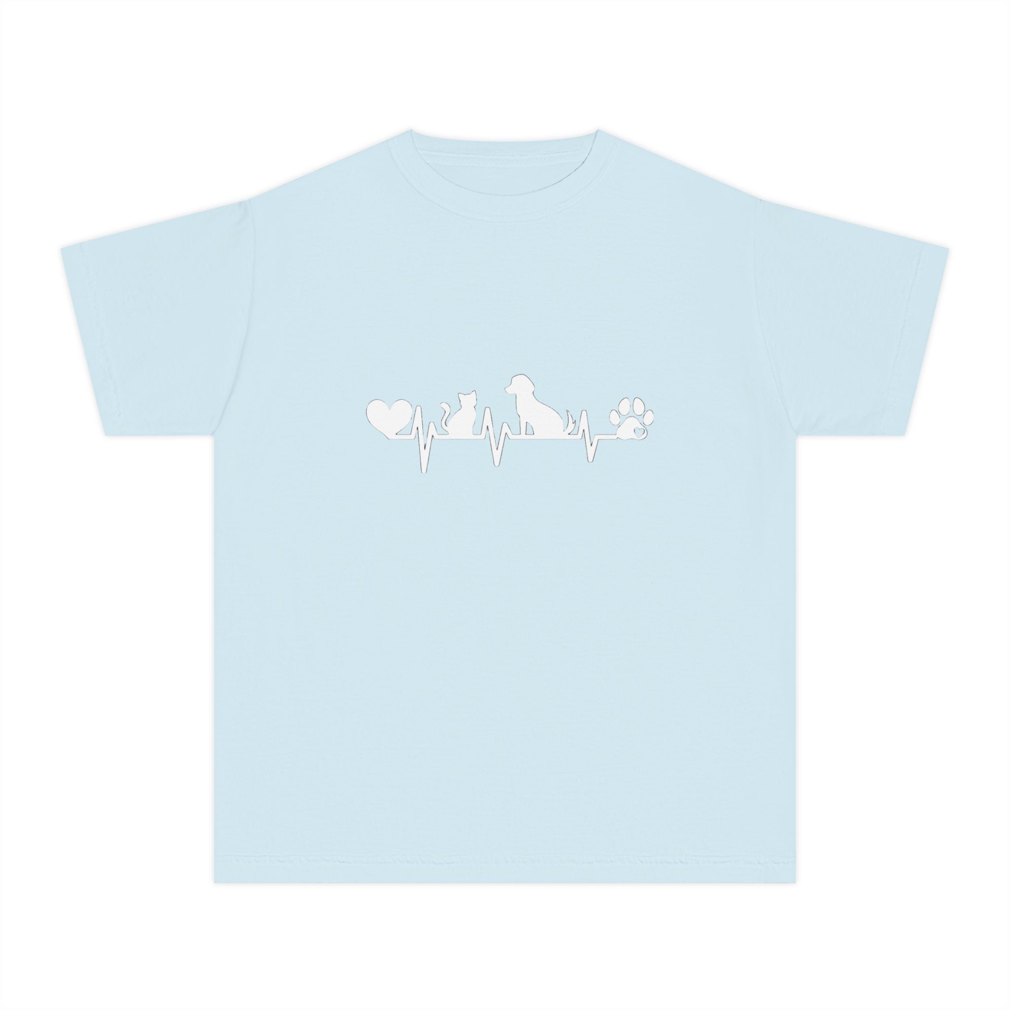 Youth Tee — Cute White Animal Heartbeat Graphic (Kids Casual Top, Spring/Summer)