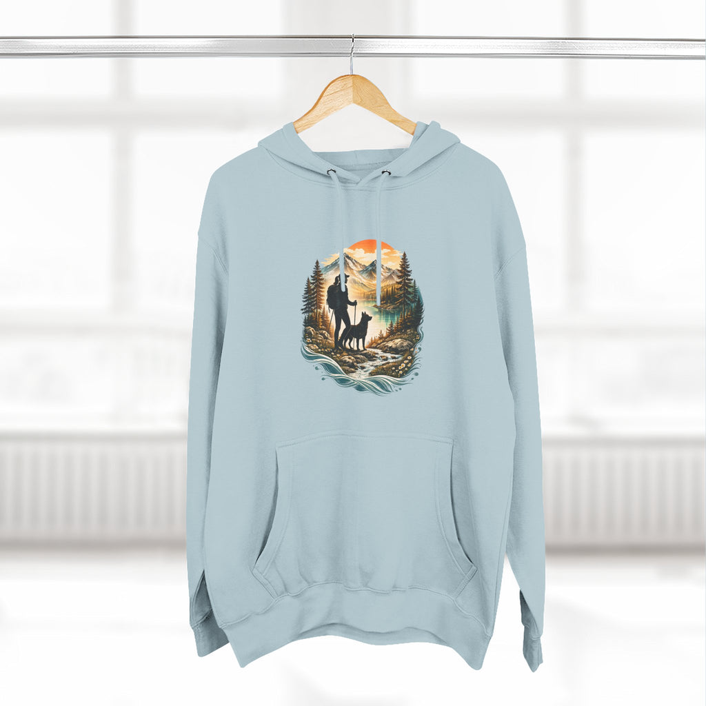 Women's Hiking with Dog in Mountains at Sunset Hoodie