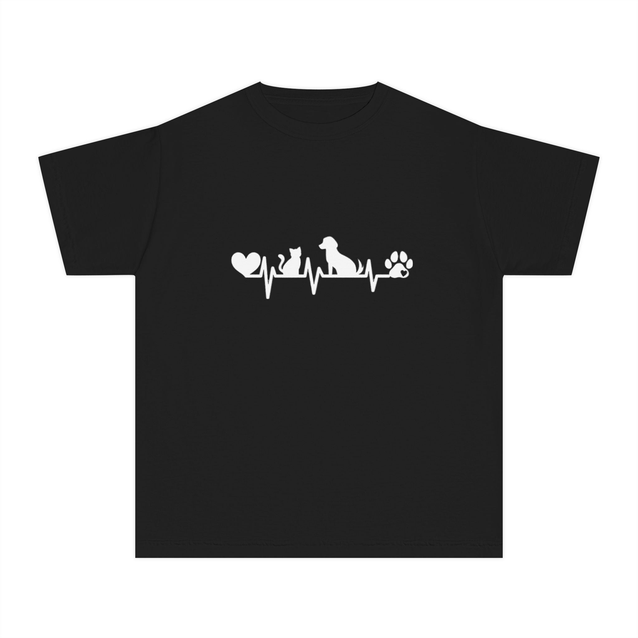 Youth Tee — Cute White Animal Heartbeat Graphic (Kids Casual Top, Spring/Summer)