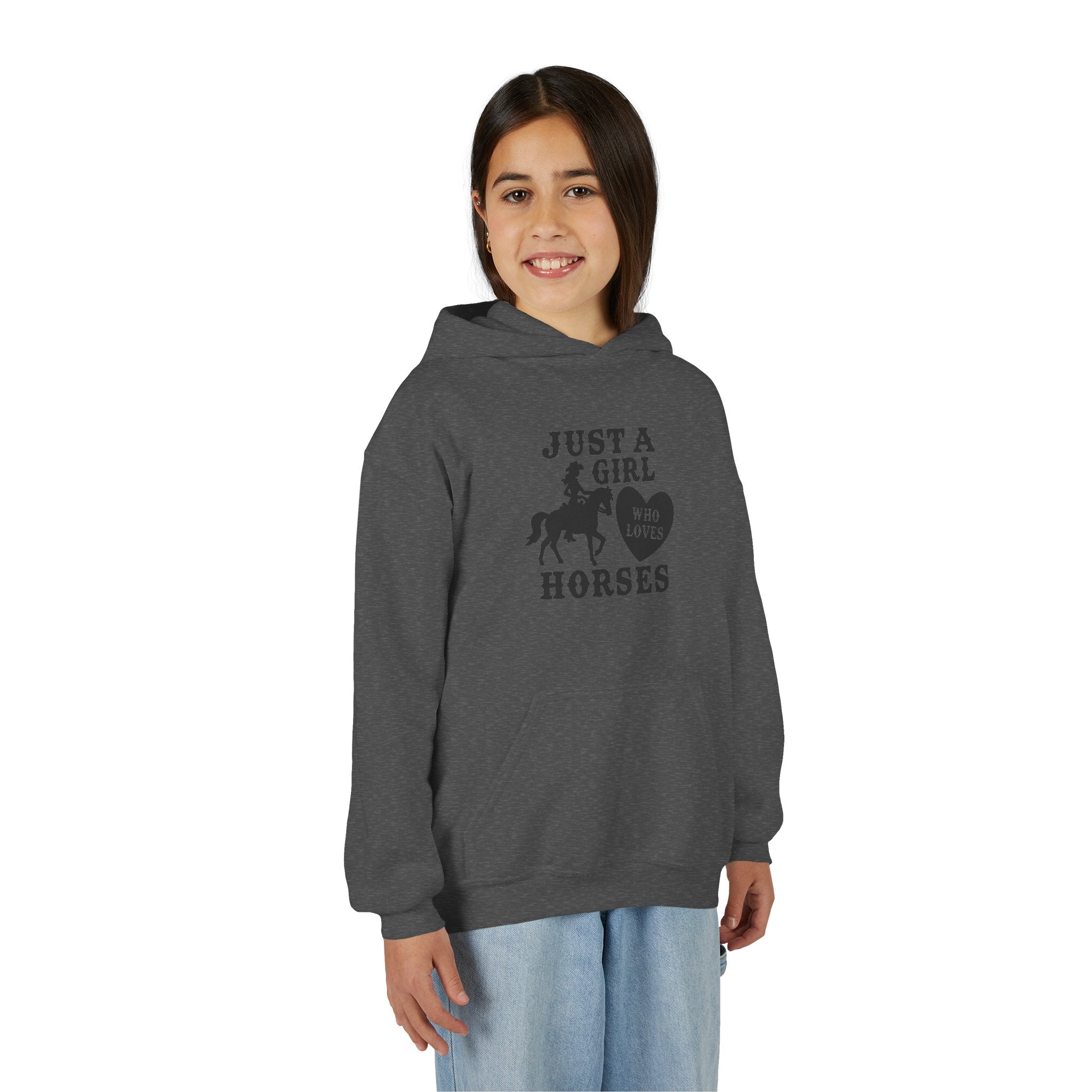 Girls' Horses Hoodie – "Just a Girl Who Loves Horses" Youth Sweatshirt