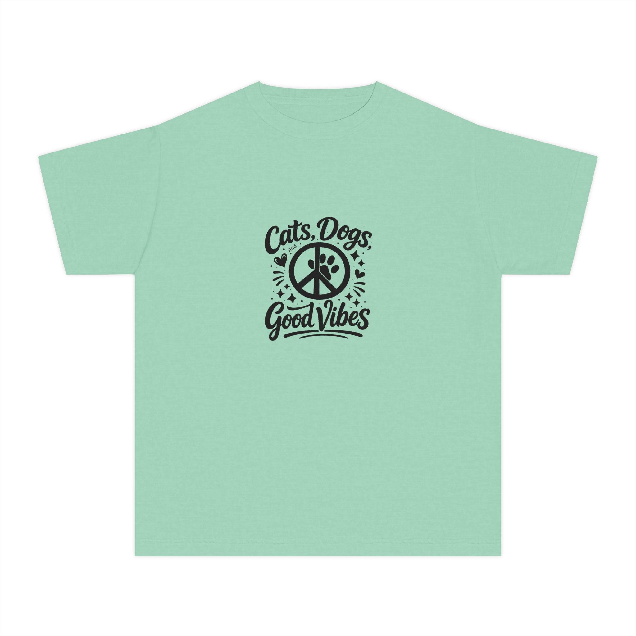Youth Tee - "Cats. Dogs. Good Vibes" Peace Sign Graphic