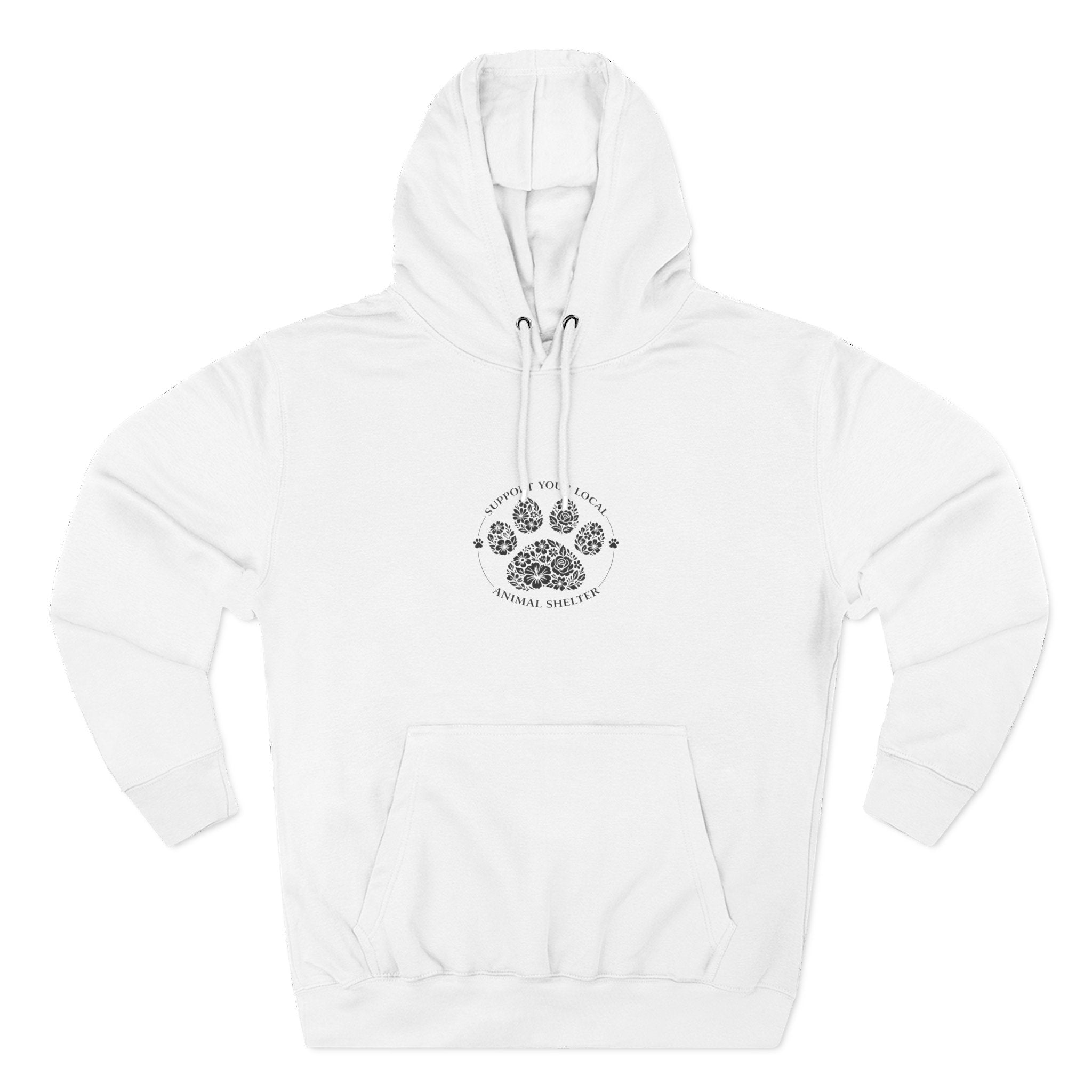 Paw Print Floral Hoodie — "Support Your Local Animal Shelter" Fleece Pullover
