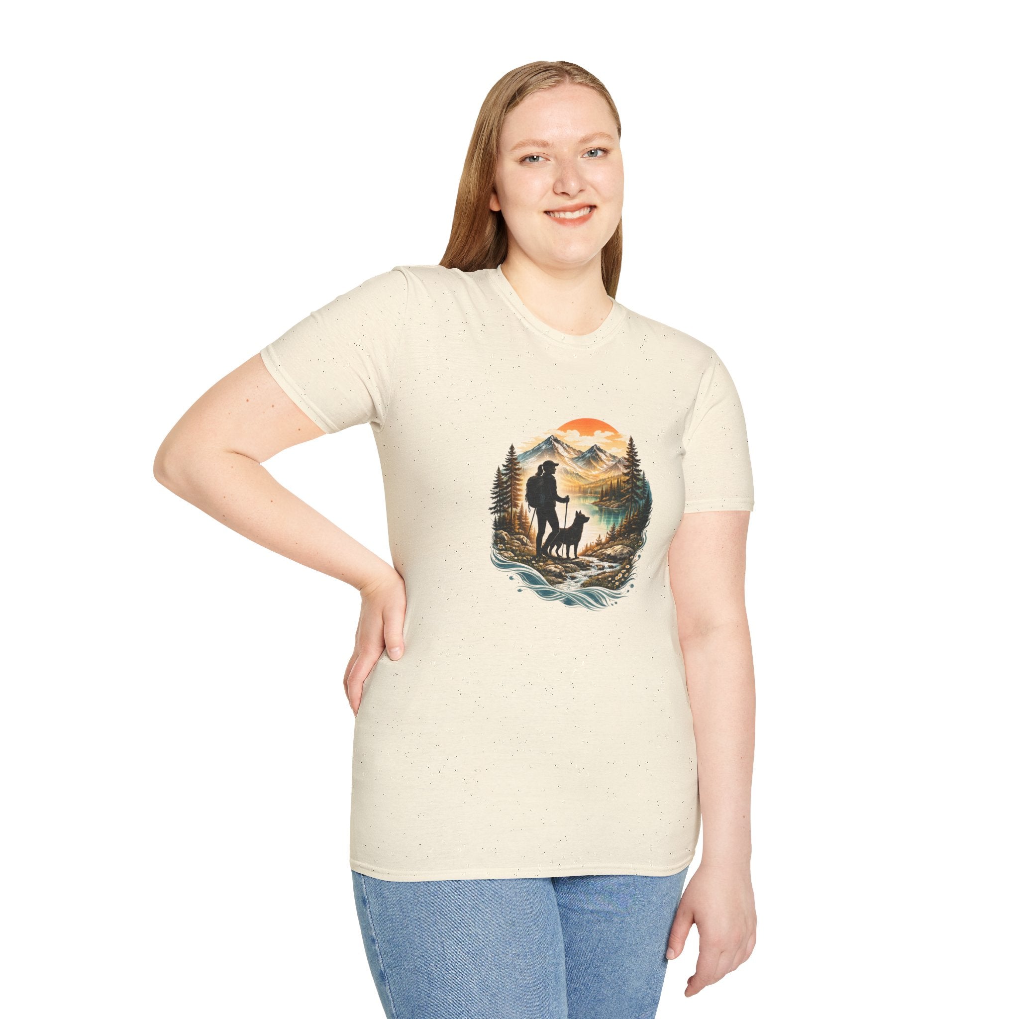 Women’s Hiking with Dog Mountain Sunset T-Shirt